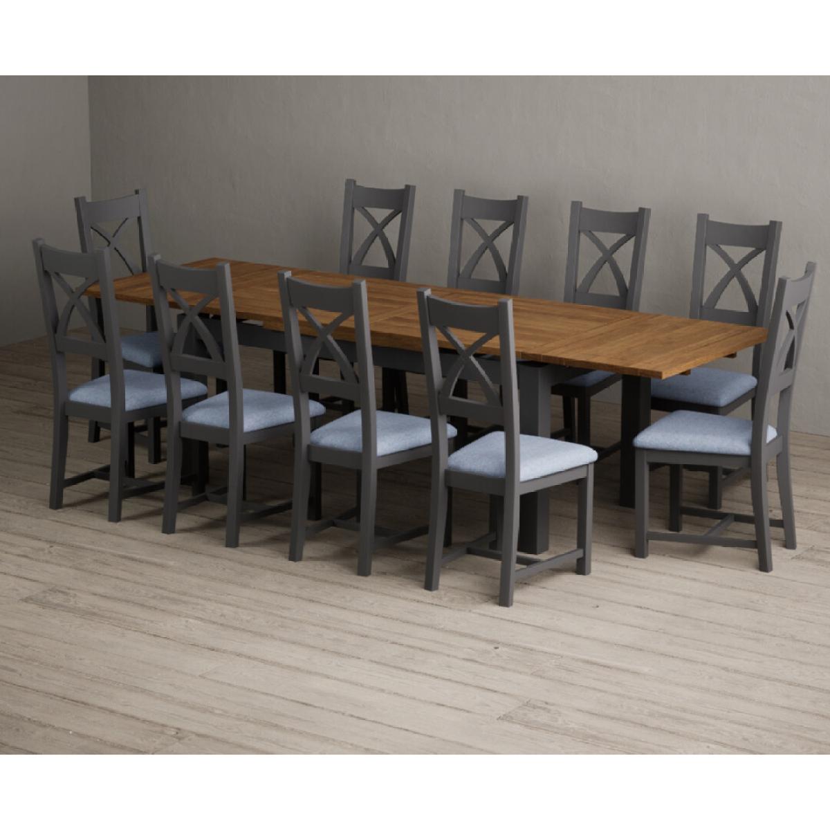 Extending Buxton 180cm Oak and Charcoal Grey Painted Dining Table with 8 Brown Painted Chairs – image 43