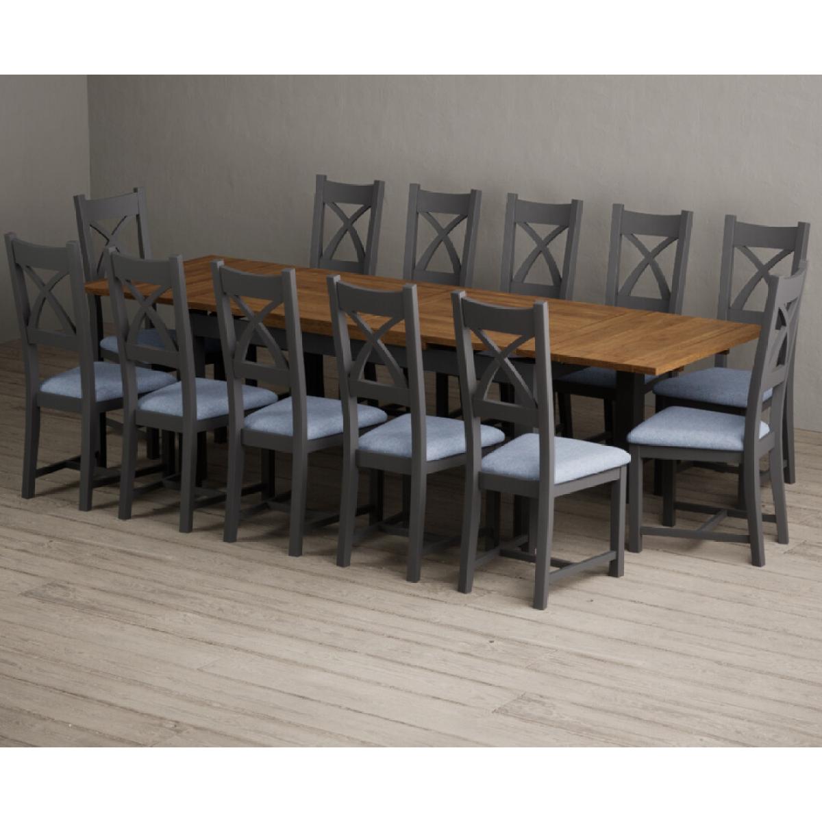 Extending Buxton 180cm Oak and Charcoal Grey Painted Dining Table with 8 Brown Painted Chairs – image 44