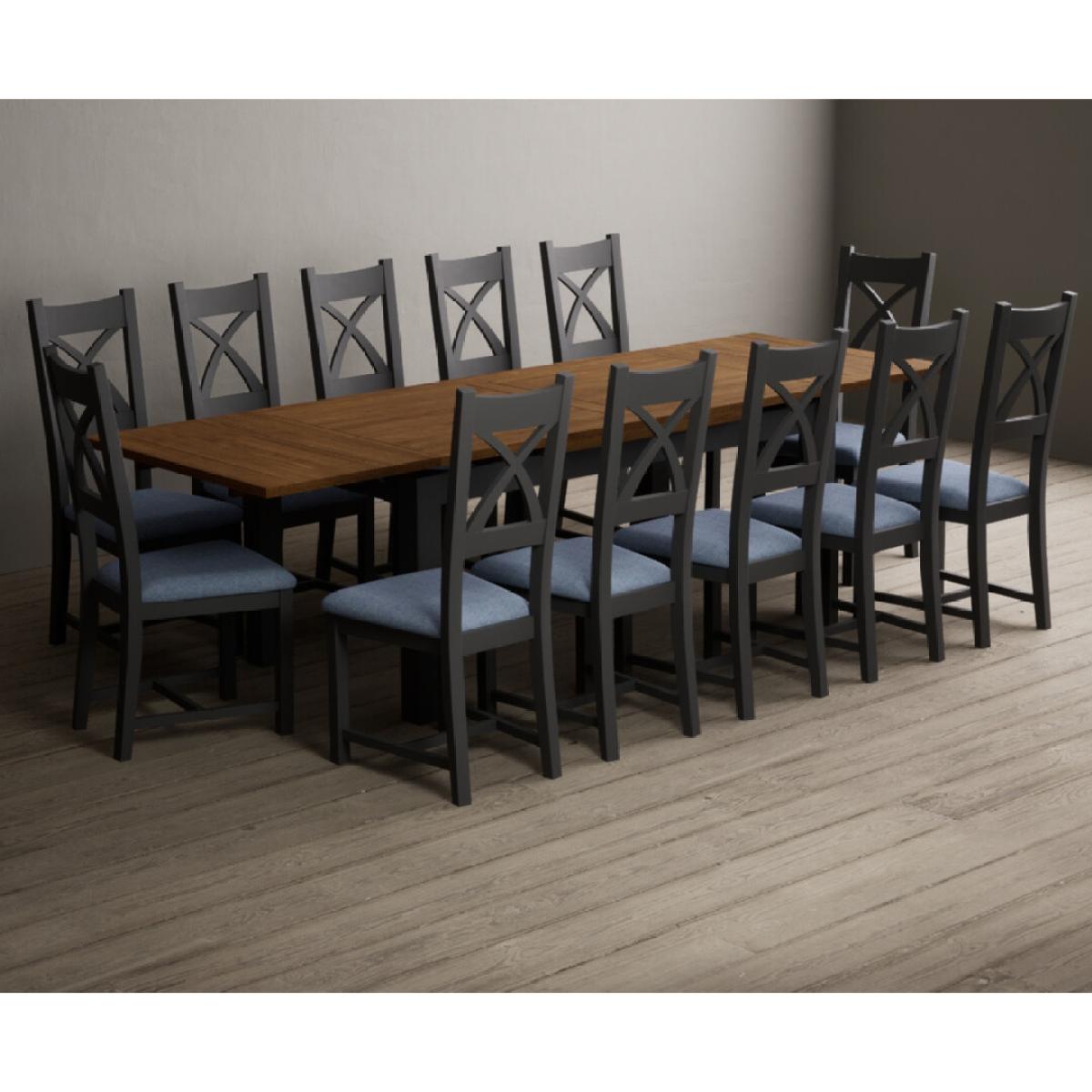 Extending Buxton 180cm Oak and Charcoal Grey Painted Dining Table with 8 Brown Painted Chairs – image 45