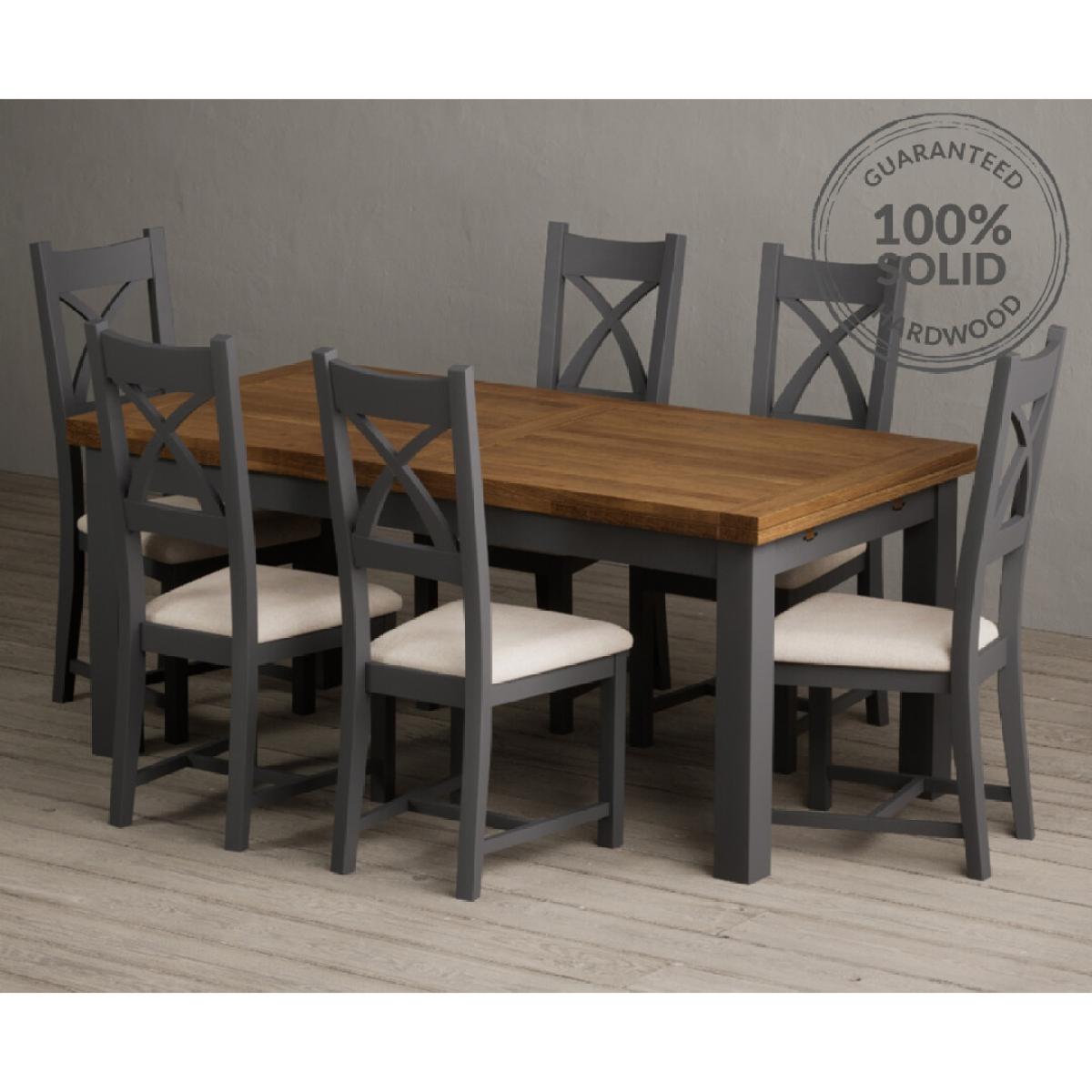 Extending Buxton 180cm Oak and Charcoal Grey Painted Dining Table with 8 Brown Painted Chairs – image 47