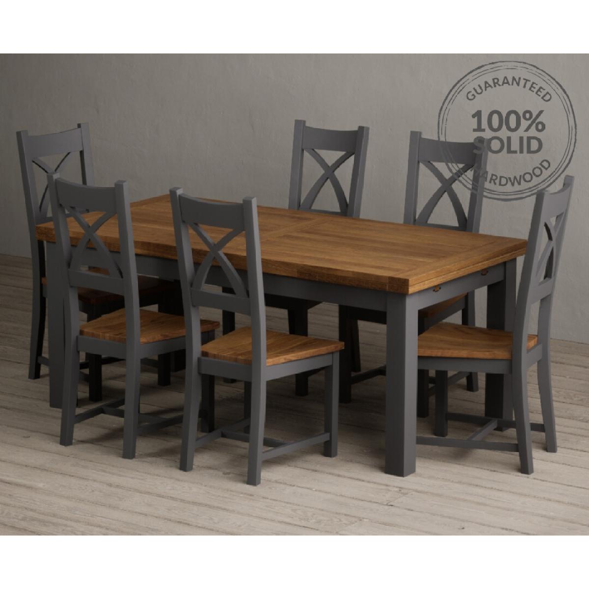 Extending Buxton 180cm Oak and Charcoal Grey Painted Dining Table with 8 Brown Painted Chairs – image 49