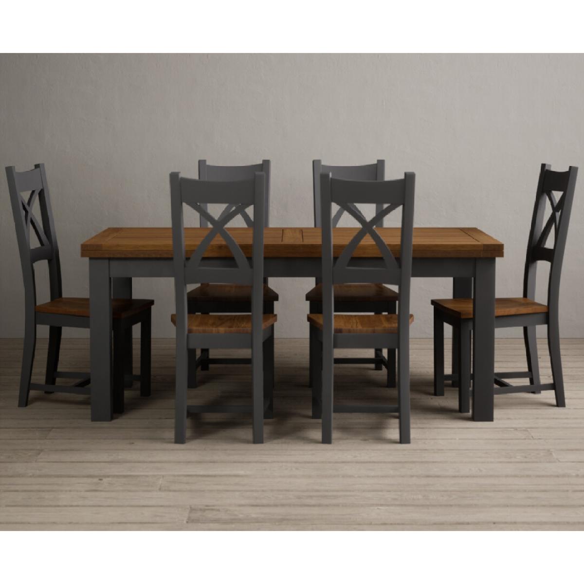 Extending Buxton 180cm Oak and Charcoal Grey Painted Dining Table with 8 Brown Painted Chairs – image 50