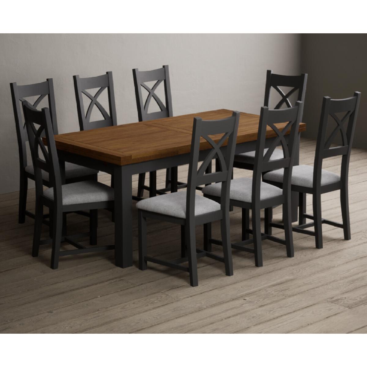 Extending Buxton 180cm Oak and Charcoal Grey Painted Dining Table with 8 Brown Painted Chairs – image 6