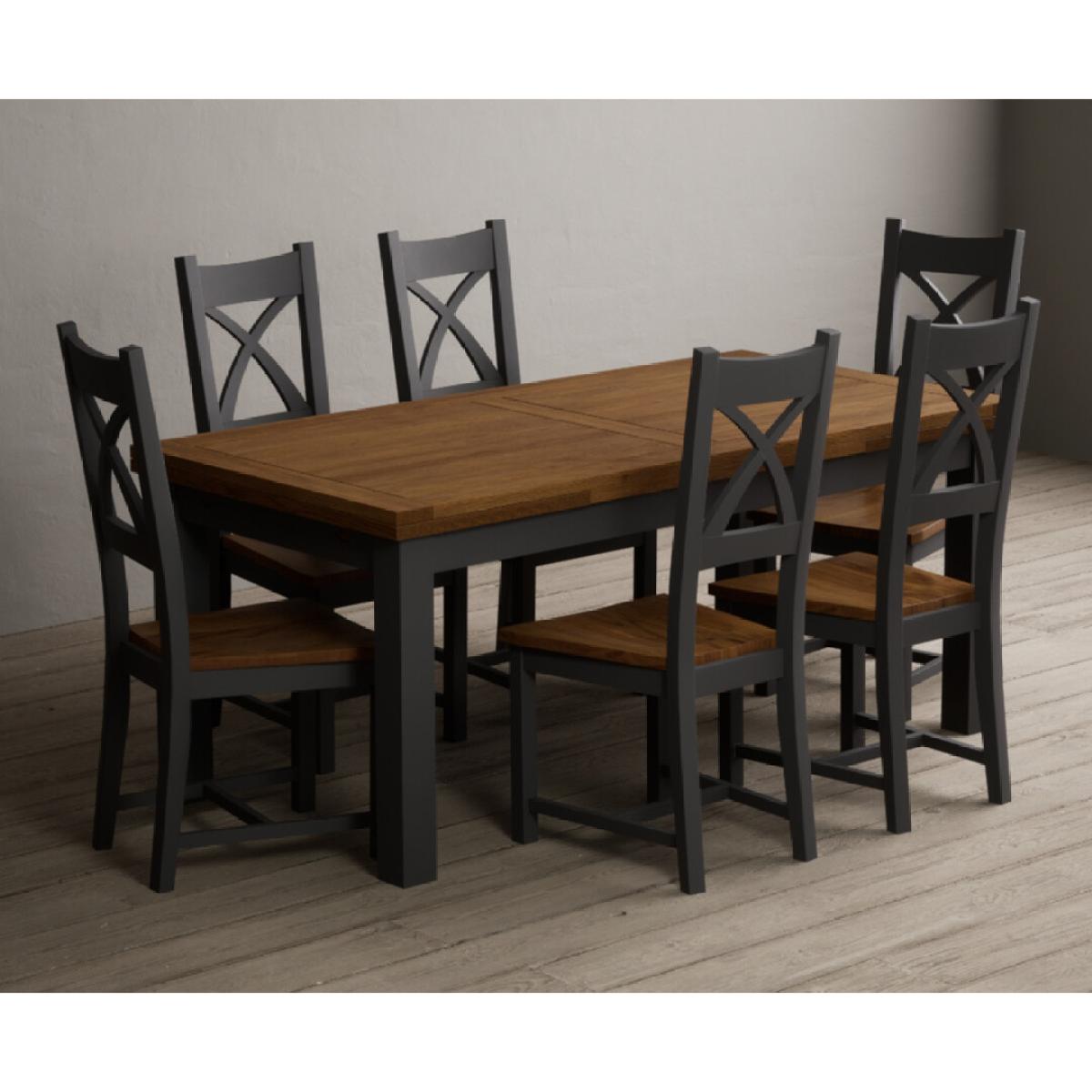 Extending Buxton 180cm Oak and Charcoal Grey Painted Dining Table with 8 Brown Painted Chairs – image 51