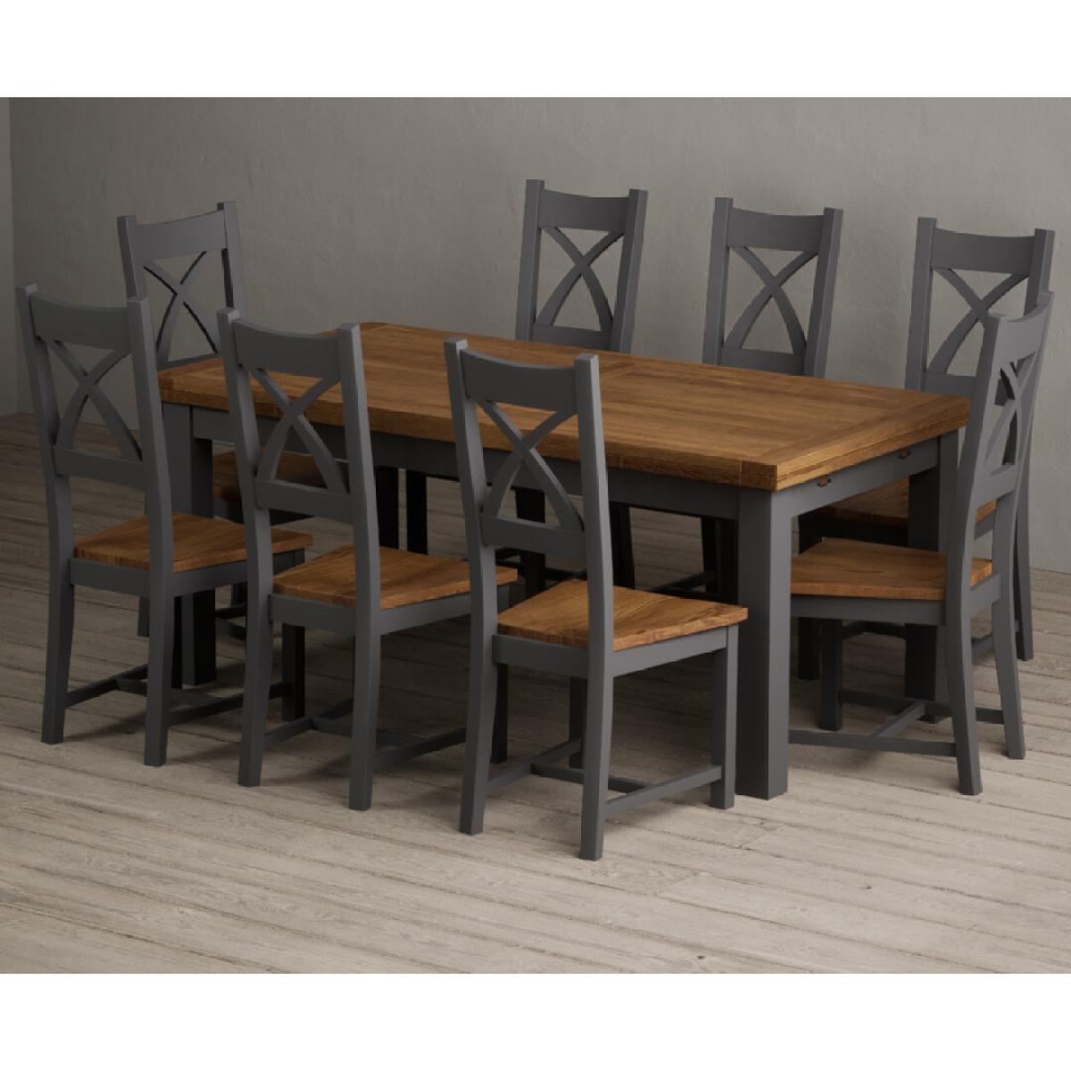 Extending Buxton 180cm Oak and Charcoal Grey Painted Dining Table with 8 Brown Painted Chairs – image 52