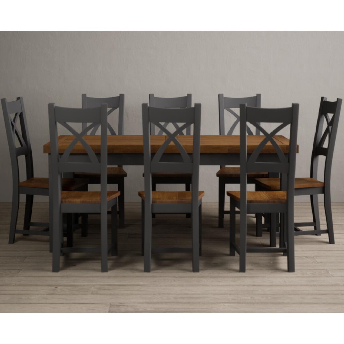Extending Buxton 180cm Oak and Charcoal Grey Painted Dining Table with 8 Brown Painted Chairs – image 53