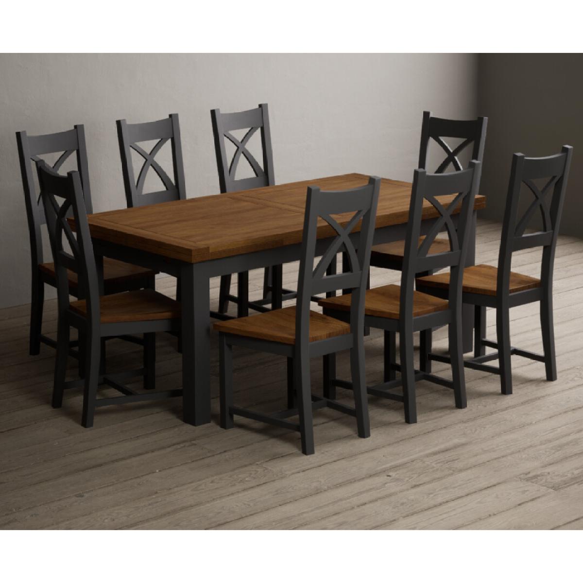 Extending Buxton 180cm Oak and Charcoal Grey Painted Dining Table with 8 Brown Painted Chairs – image 54