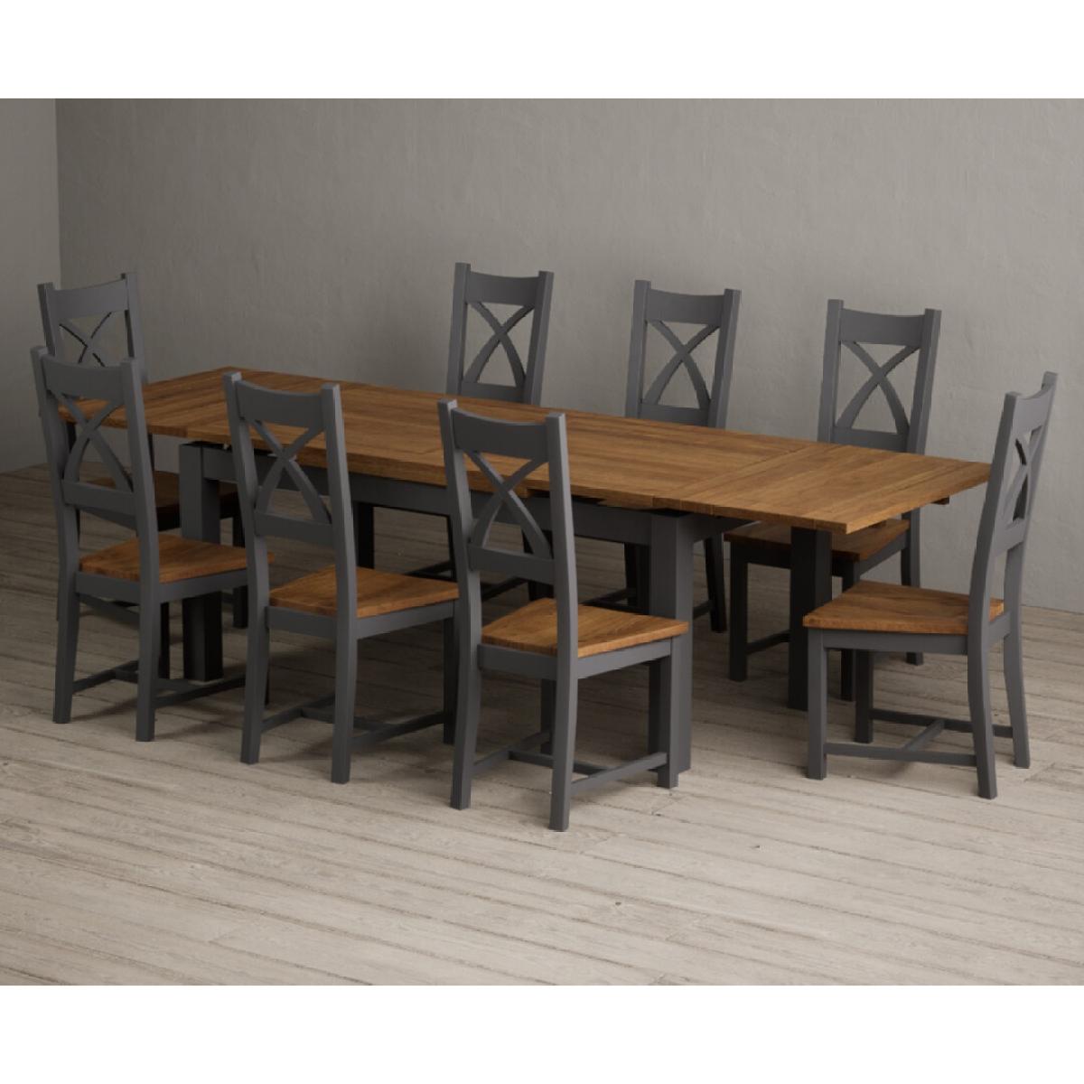 Extending Buxton 180cm Oak and Charcoal Grey Painted Dining Table with 8 Brown Painted Chairs – image 55
