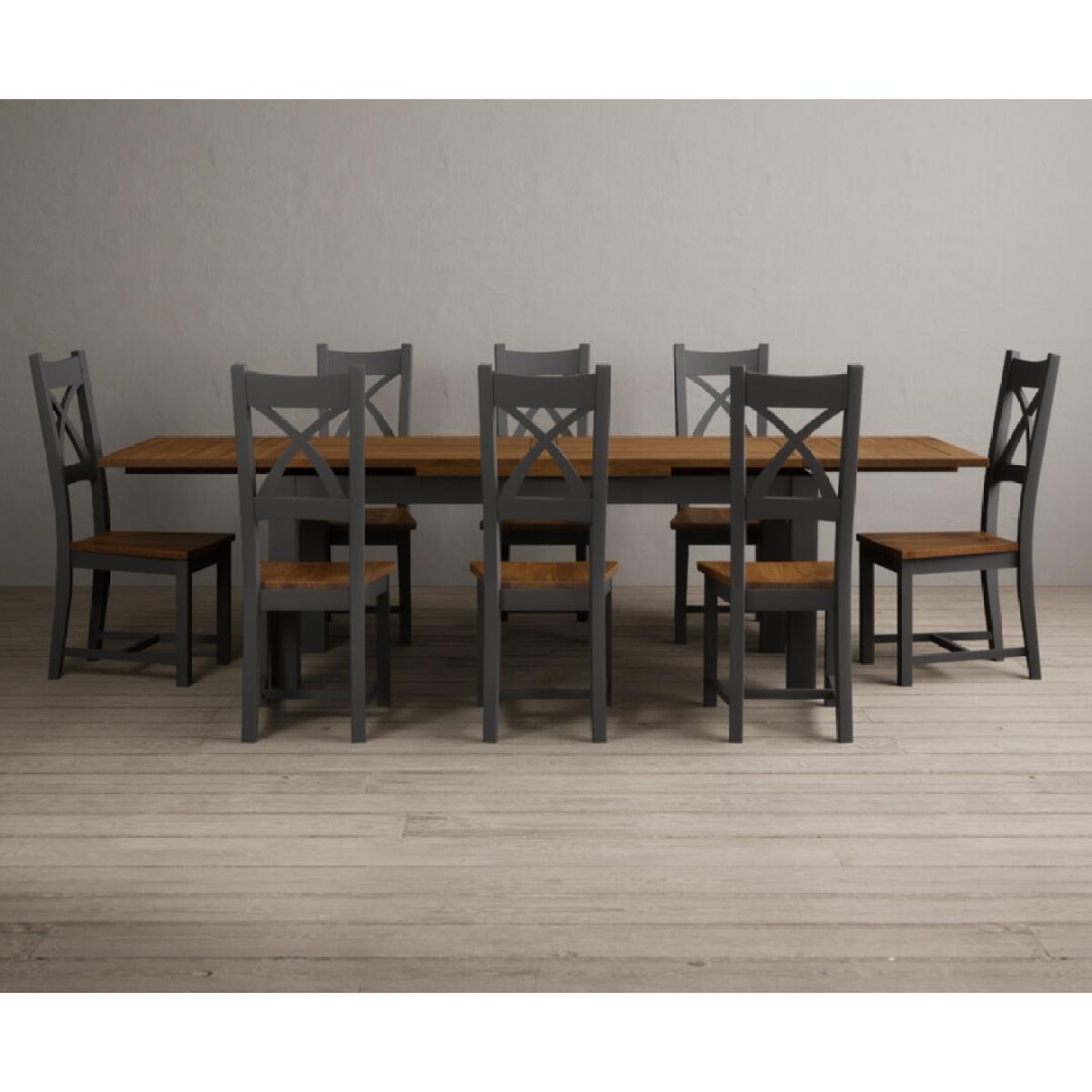 Extending Buxton 180cm Oak and Charcoal Grey Painted Dining Table with 8 Brown Painted Chairs – image 56