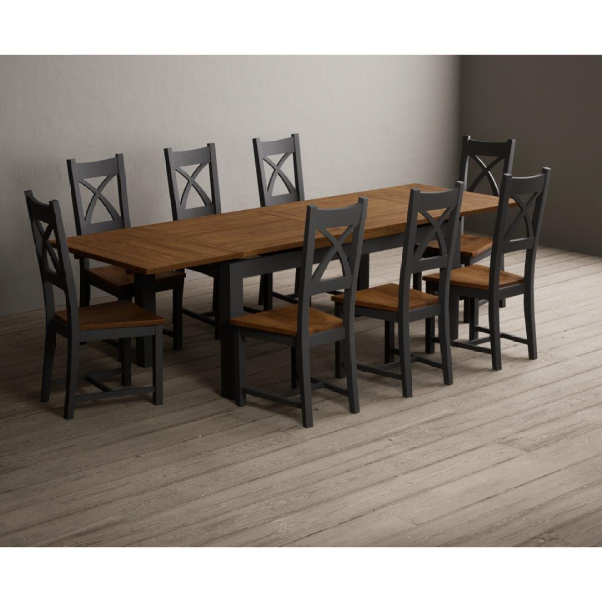 Extending Buxton 180cm Oak and Charcoal Grey Painted Dining Table with 8 Brown Painted Chairs – image 57