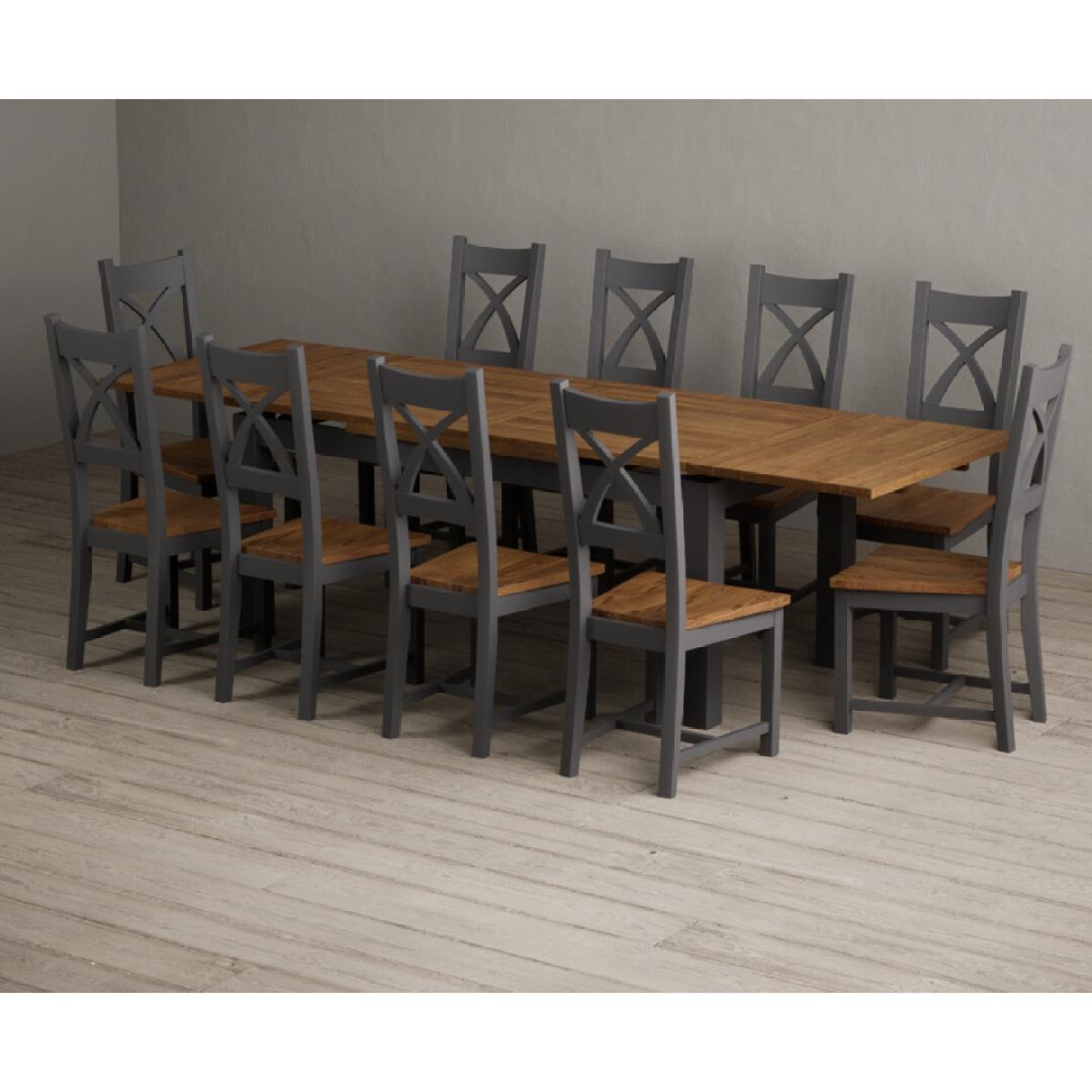 Extending Buxton 180cm Oak and Charcoal Grey Painted Dining Table with 8 Brown Painted Chairs – image 58