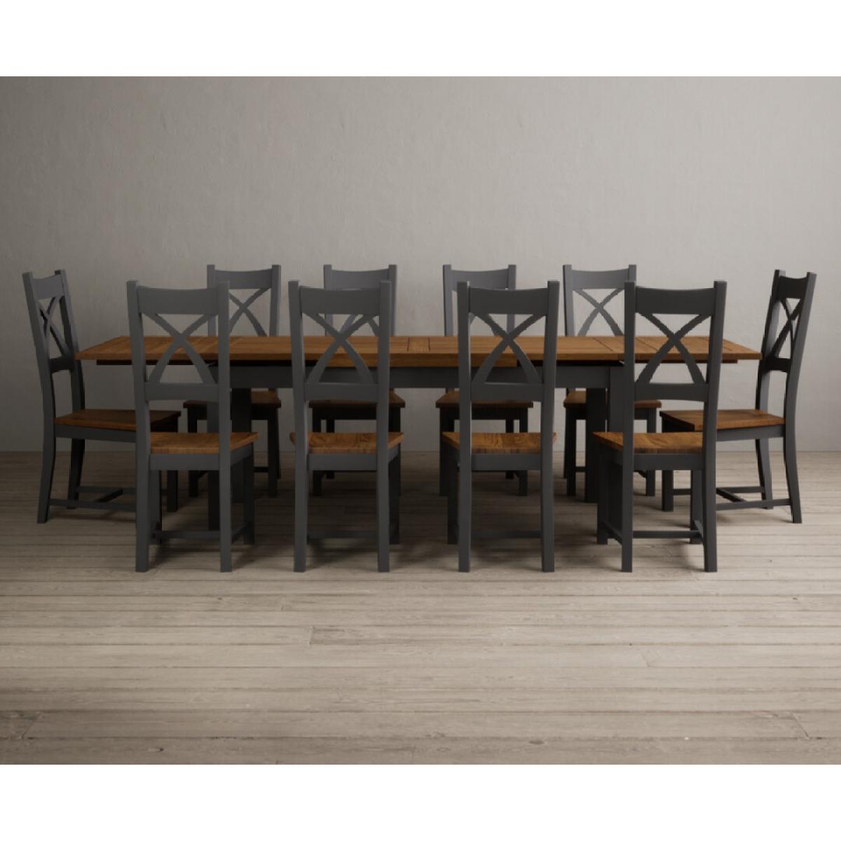 Extending Buxton 180cm Oak and Charcoal Grey Painted Dining Table with 8 Brown Painted Chairs – image 59