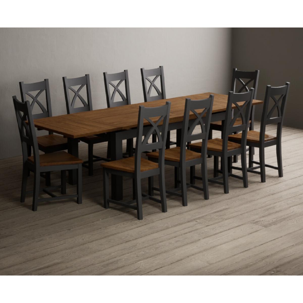 Extending Buxton 180cm Oak and Charcoal Grey Painted Dining Table with 8 Brown Painted Chairs – image 60