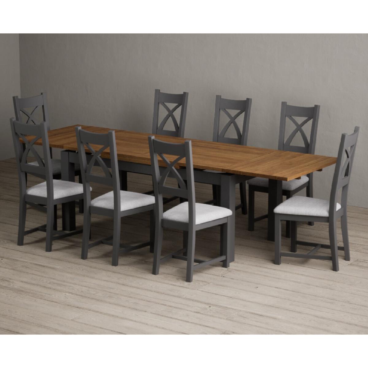 Extending Buxton 180cm Oak and Charcoal Grey Painted Dining Table with 8 Brown Painted Chairs – image 7