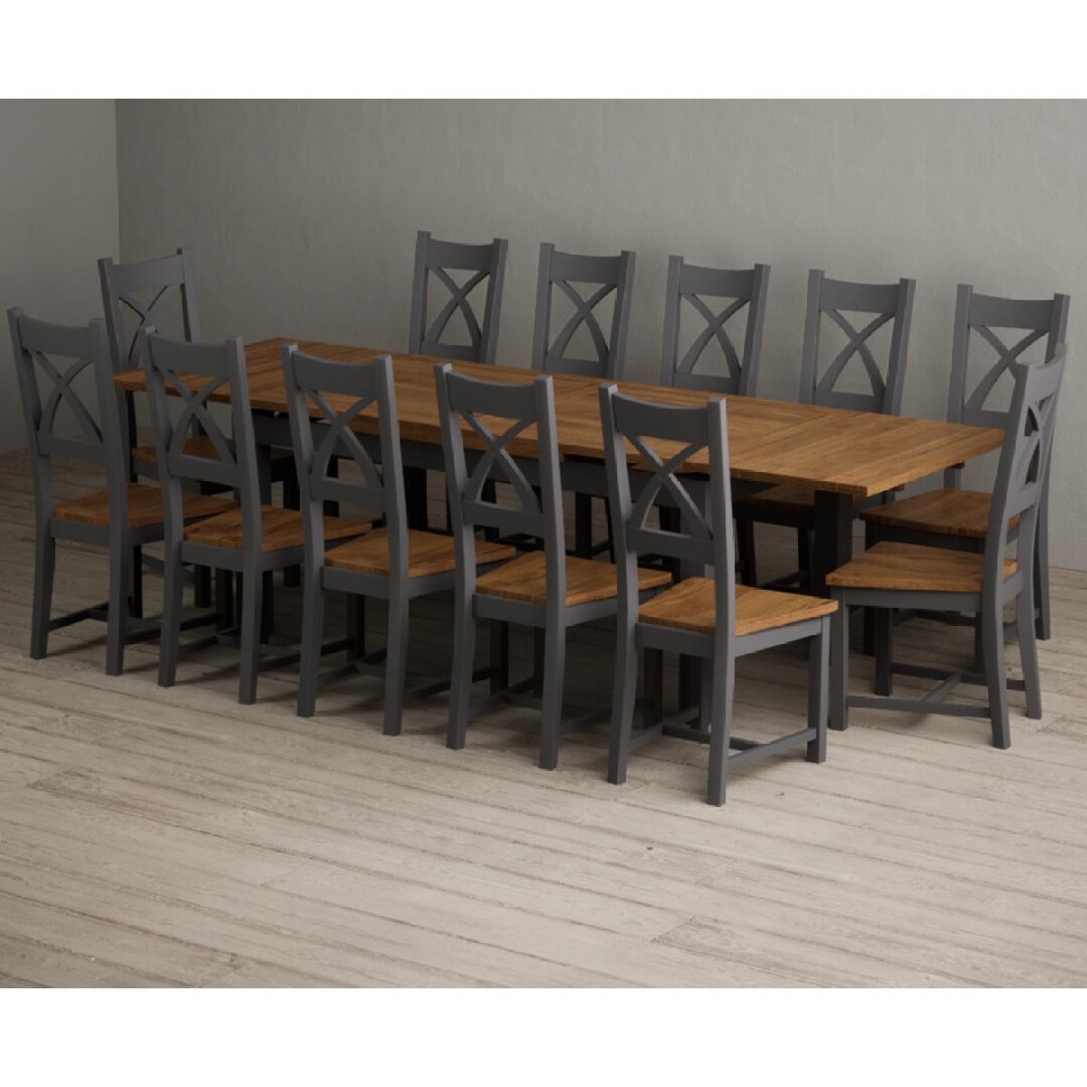 Extending Buxton 180cm Oak and Charcoal Grey Painted Dining Table with 8 Brown Painted Chairs – image 61