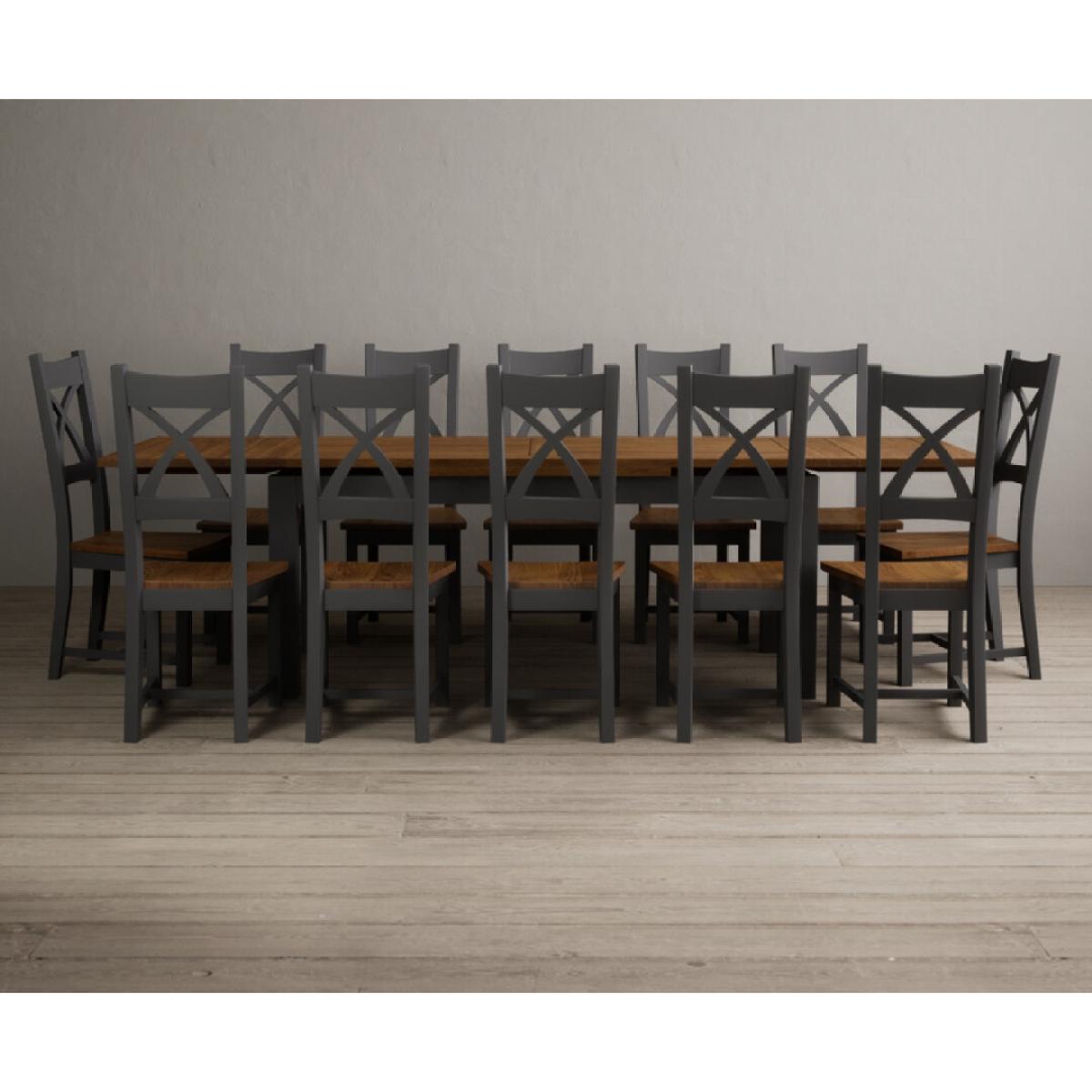 Extending Buxton 180cm Oak and Charcoal Grey Painted Dining Table with 8 Brown Painted Chairs – image 62