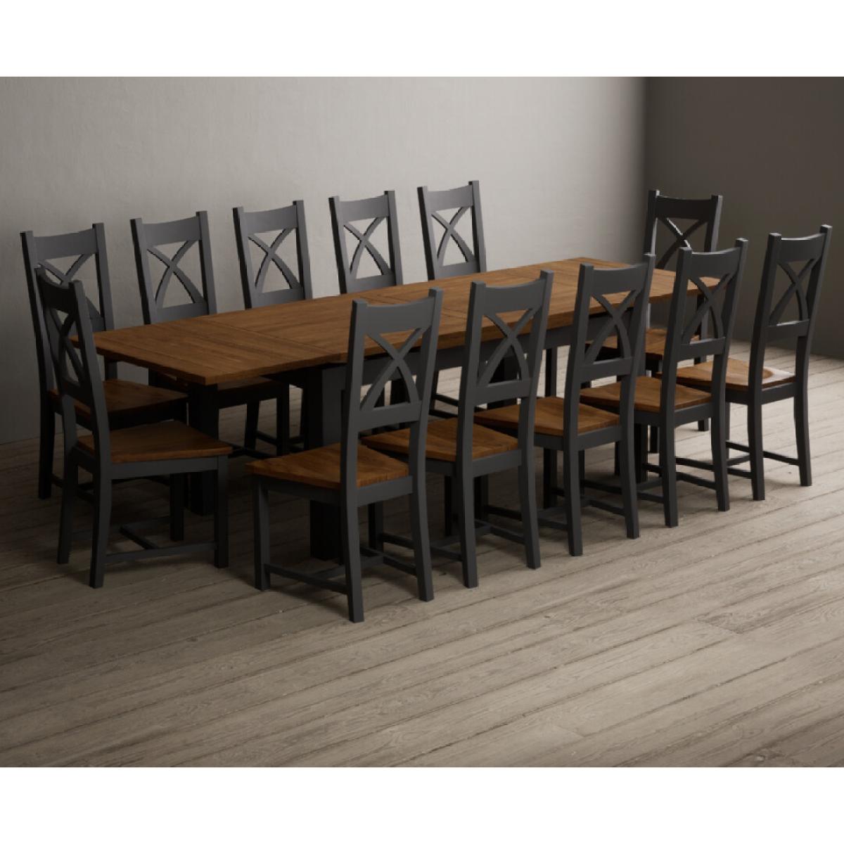 Extending Buxton 180cm Oak and Charcoal Grey Painted Dining Table with 8 Brown Painted Chairs – image 63