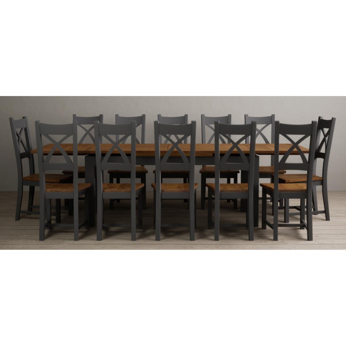 Extending Buxton 180cm Oak and Charcoal Grey Painted Dining Table with 8 Brown Painted Chairs – image 70
