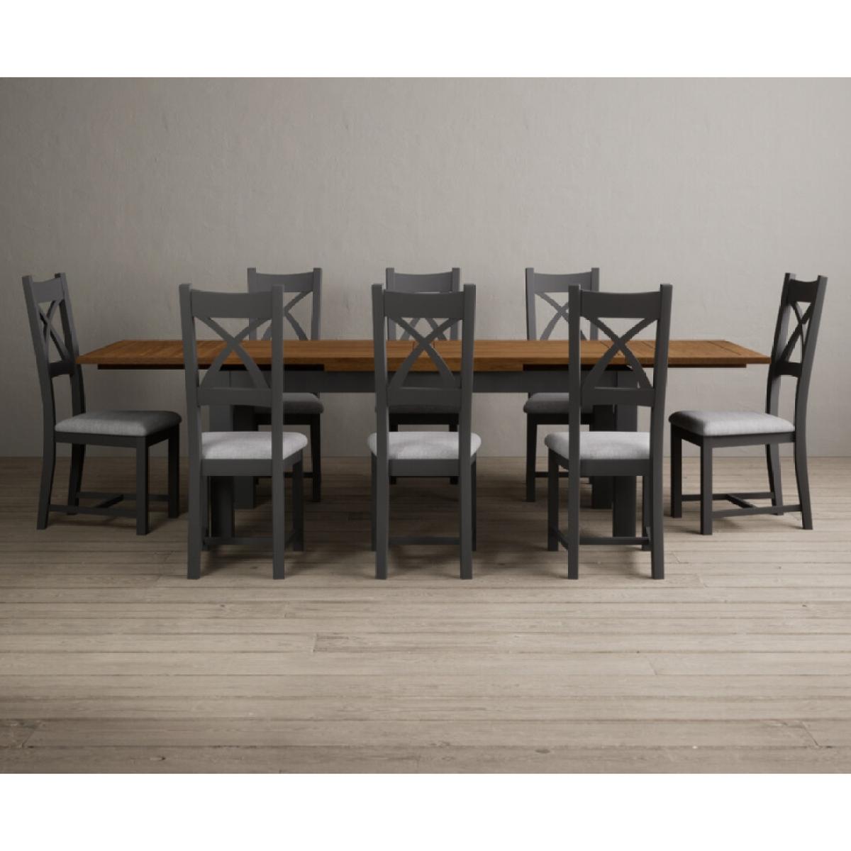 Extending Buxton 180cm Oak and Charcoal Grey Painted Dining Table with 8 Brown Painted Chairs – image 8