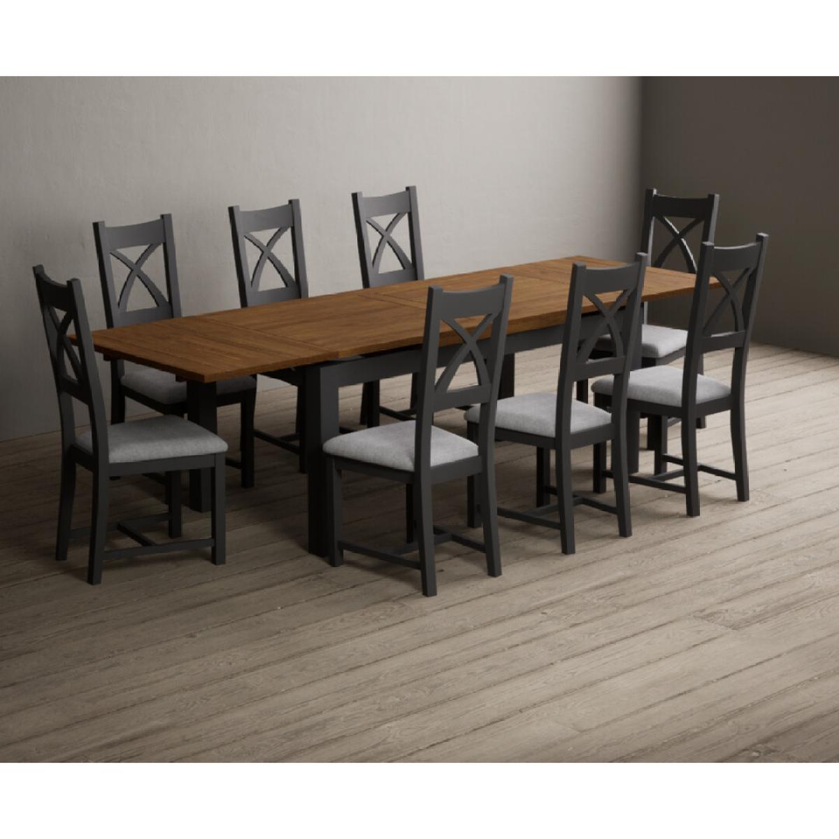 Extending Buxton 180cm Oak and Charcoal Grey Painted Dining Table with 8 Brown Painted Chairs – image 9