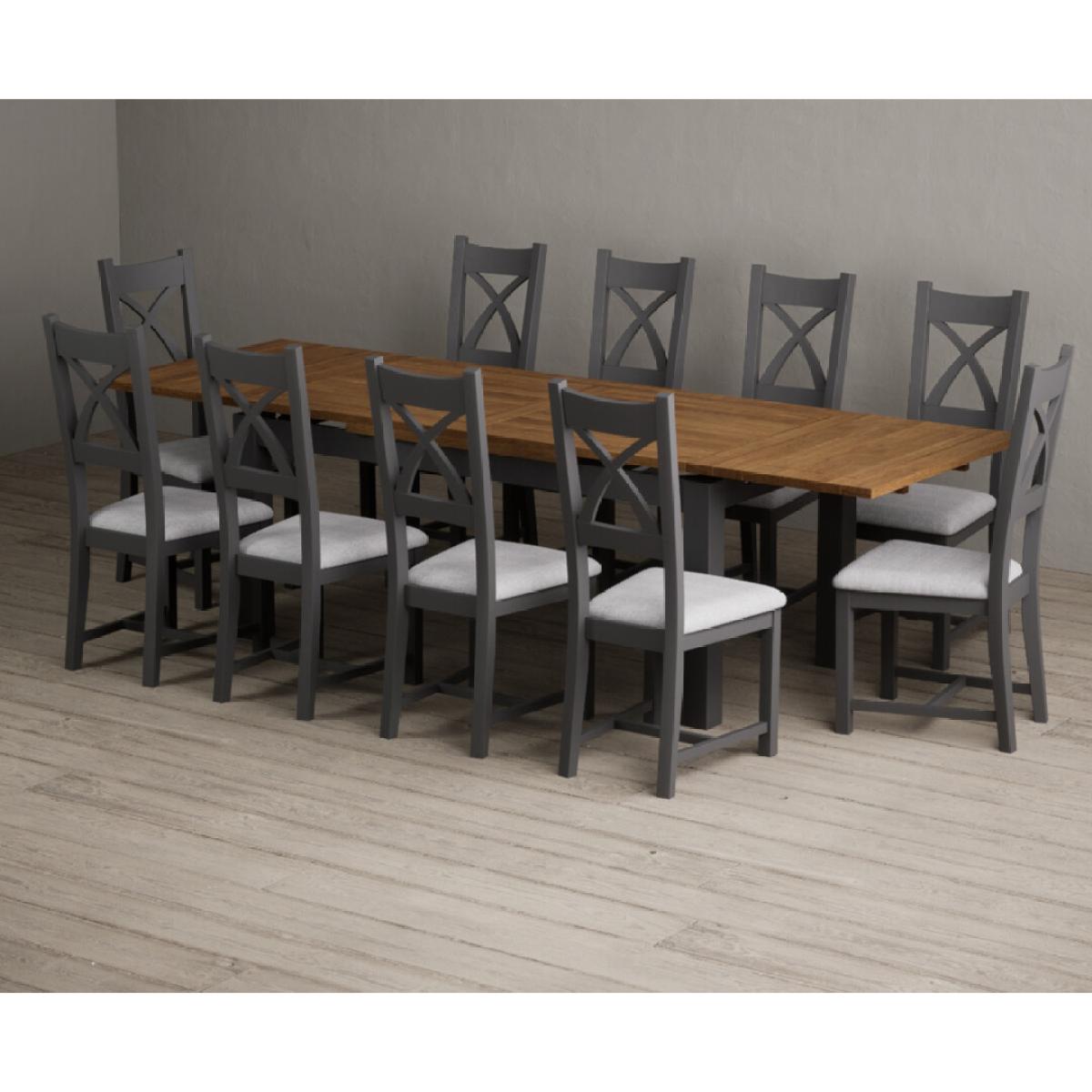 Extending Buxton 180cm Oak and Charcoal Grey Painted Dining Table with 8 Brown Painted Chairs – image 10