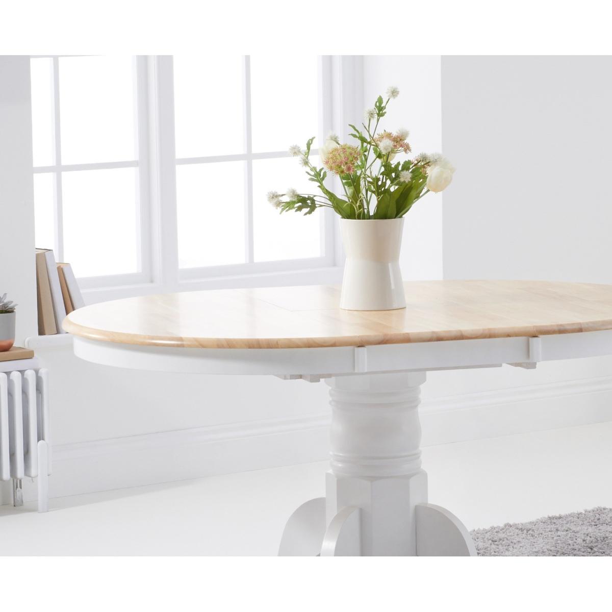 Epsom Oak and White Painted Pedestal Extending Table With 6 Grey Isabella Fabric Chairs – image 7