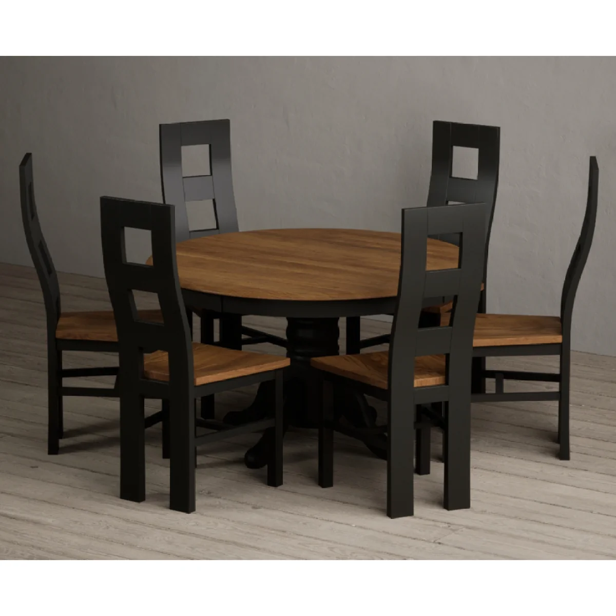 Hertford 120cm Fixed Top Oak and Black Painted Dining Table with 6 Rustic Oak Painted Chairs – image 7