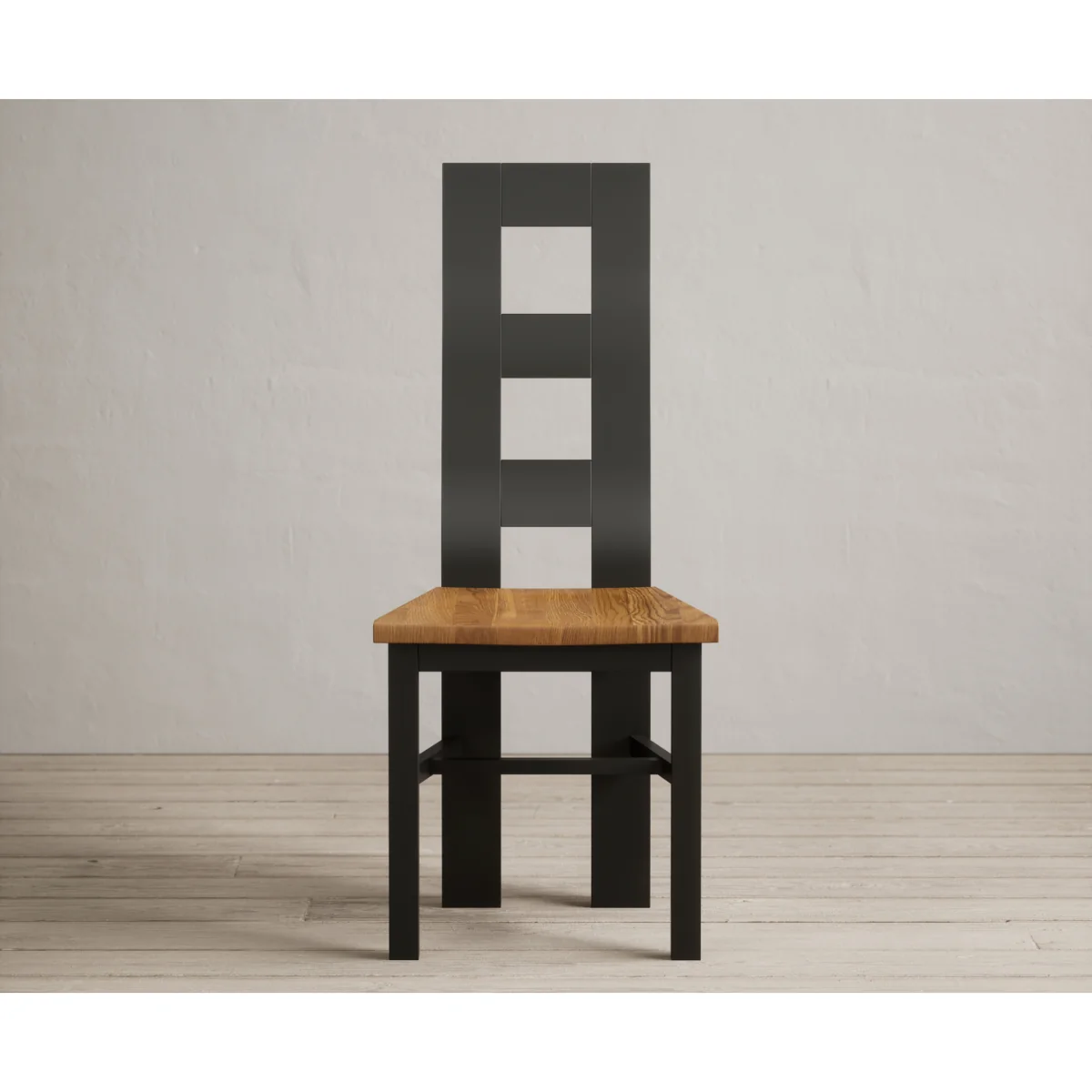 Hertford 120cm Fixed Top Oak and Black Painted Dining Table with 6 Rustic Oak Painted Chairs – image 9