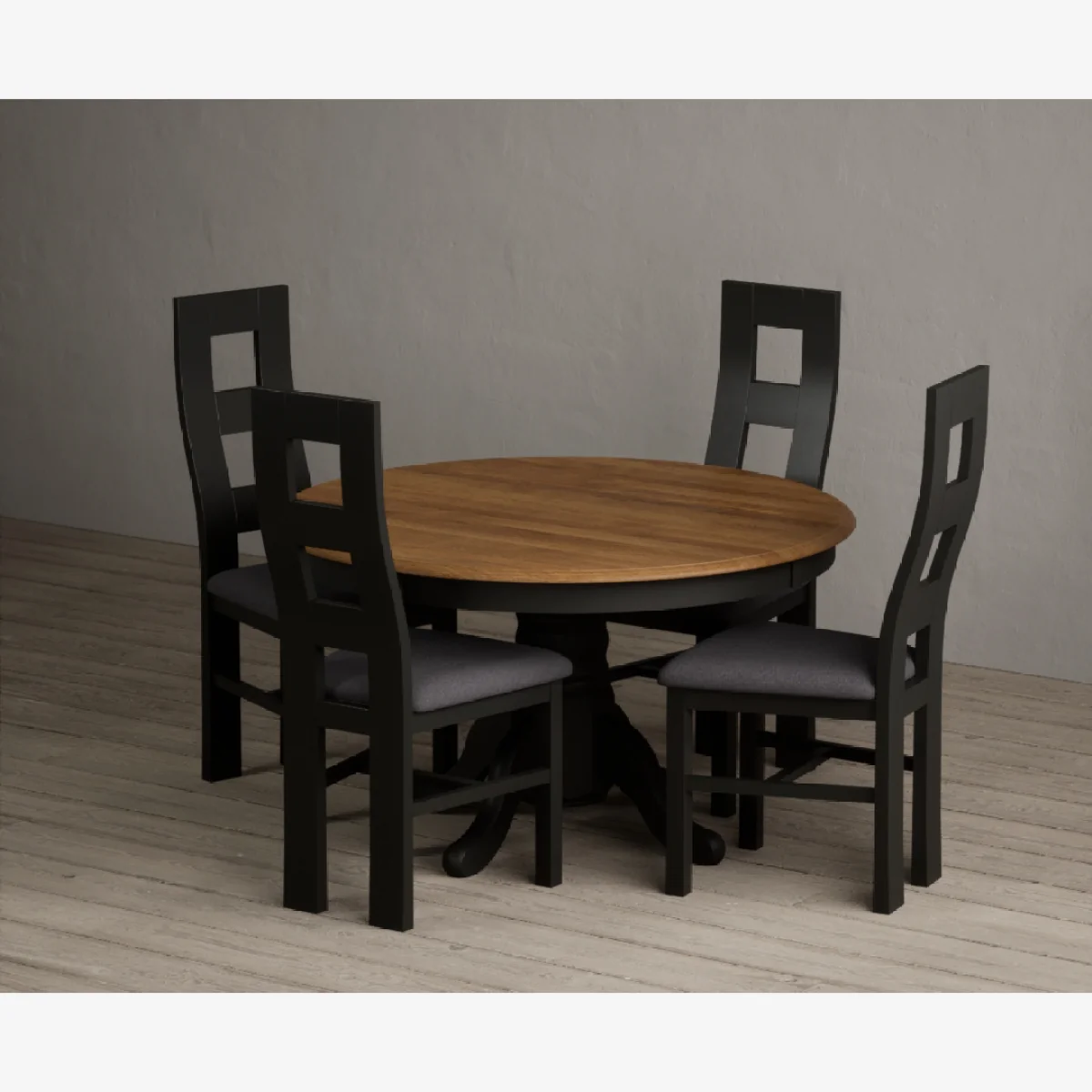 Hertford 120cm Fixed Top Oak and Black Painted Dining Table with 6 Rustic Oak Painted Chairs – image 1