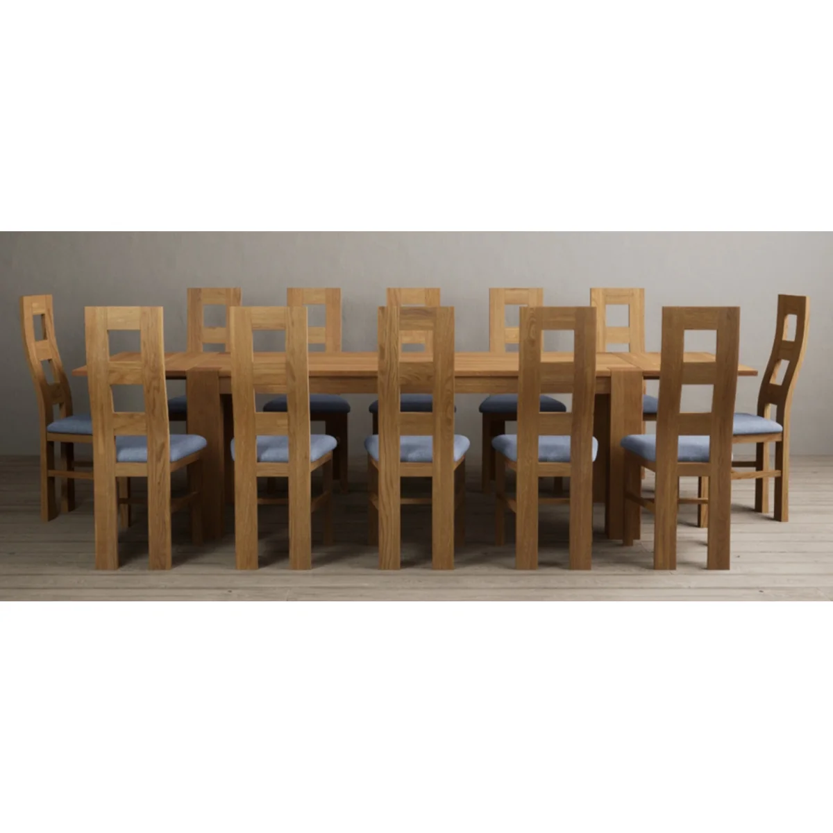 Sheringham 200cm Solid Oak Dining Table with Sheringham Oak Extensions (Pair) with 12 Linen Natural Chairs – image 9
