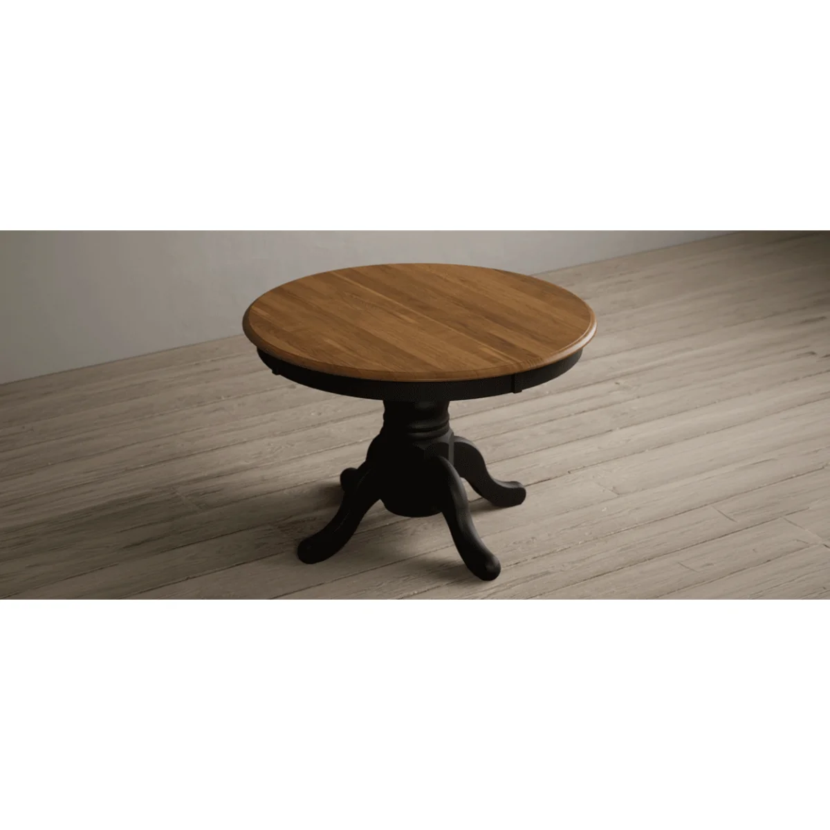 Extending Hertford 100cm - 130cm Oak and Black Painted Pedestal Dining Table with 4 Rustic Oak Painted Chairs – image 3
