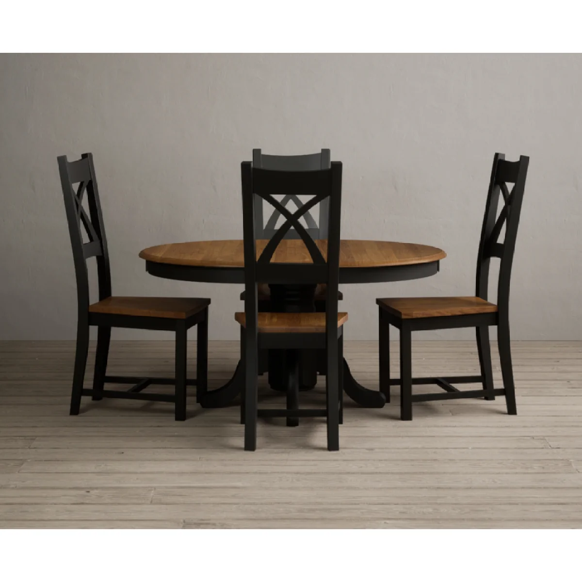 Extending Hertford 100cm - 130cm Oak and Black Painted Pedestal Dining Table with 4 Rustic Oak Painted Chairs – image 5