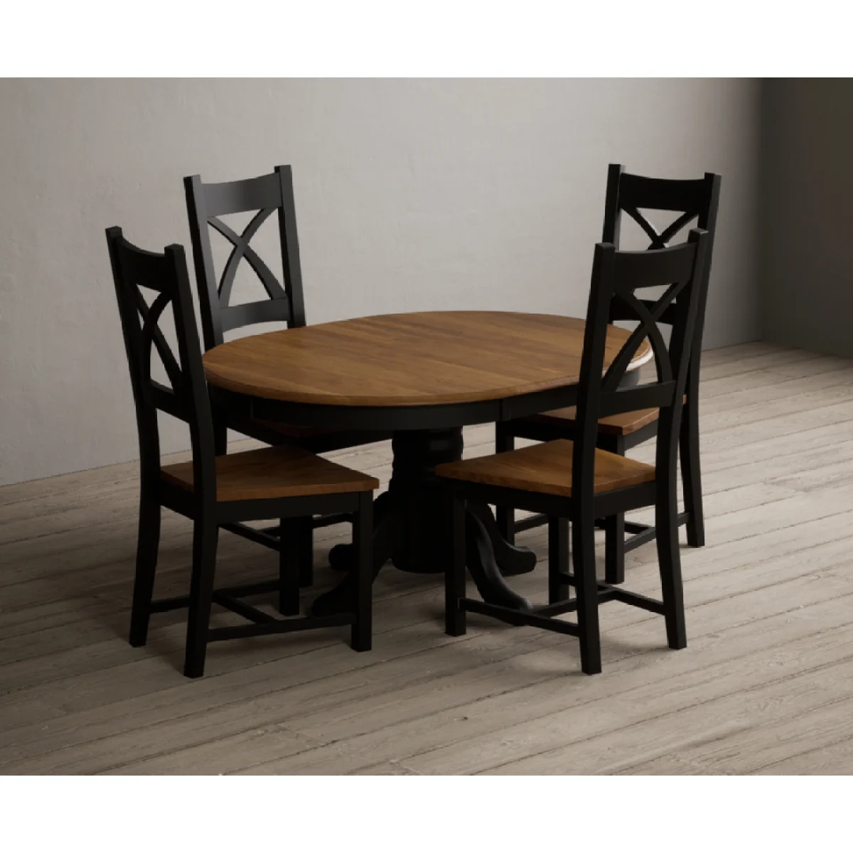 Extending Hertford 100cm - 130cm Oak and Black Painted Pedestal Dining Table with 4 Rustic Oak Painted Chairs – image 6