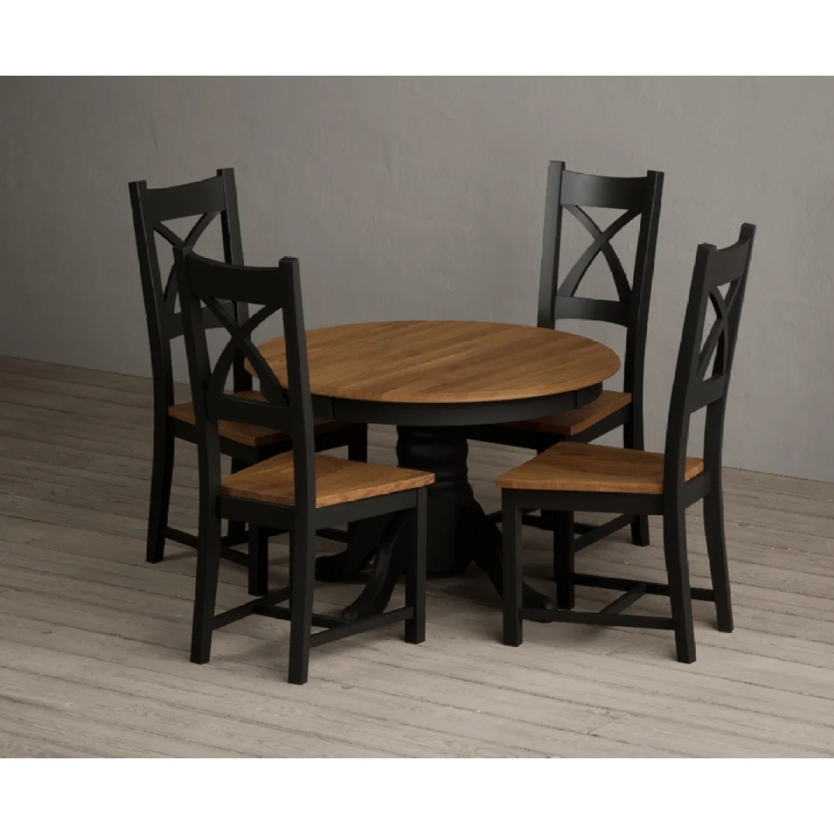 Extending Hertford 100cm - 130cm Oak and Black Painted Pedestal Dining Table with 4 Rustic Oak Painted Chairs – image 7
