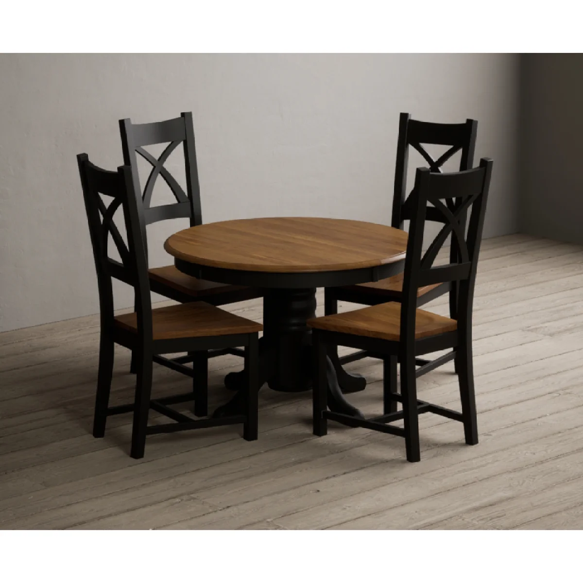 Extending Hertford 100cm - 130cm Oak and Black Painted Pedestal Dining Table with 4 Rustic Oak Painted Chairs – image 8