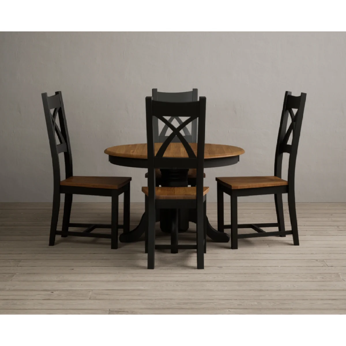 Extending Hertford 100cm - 130cm Oak and Black Painted Pedestal Dining Table with 4 Rustic Oak Painted Chairs – image 9