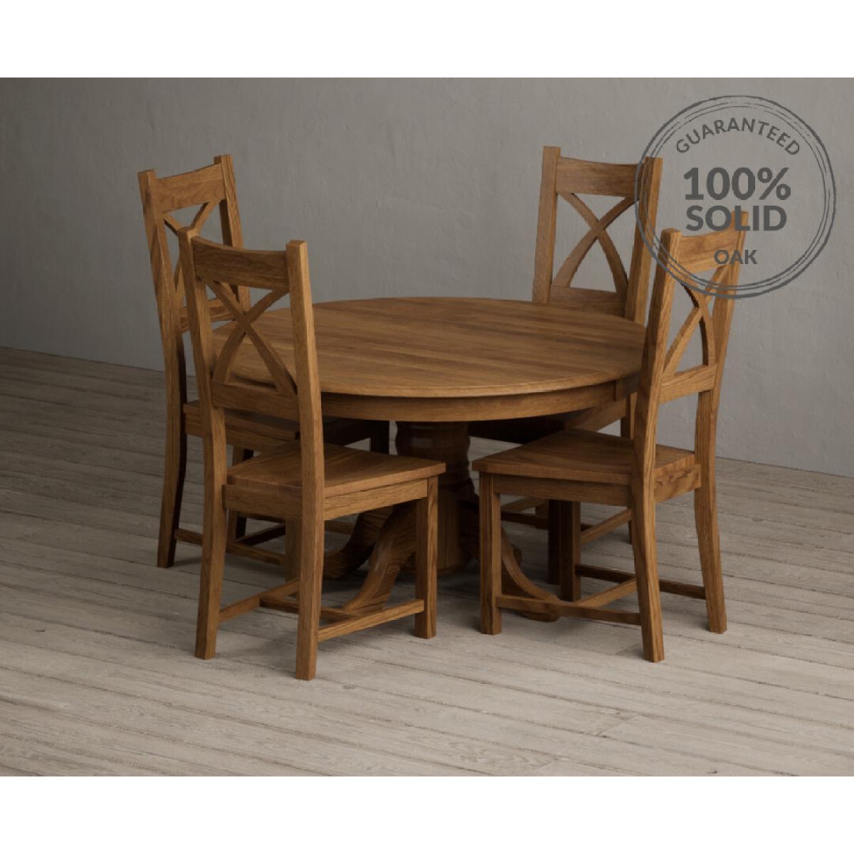 Hertford 120cm Fixed Top Rustic Oak Dining Table with 6 Linen Rustic Solid Oak Chairs – image 15