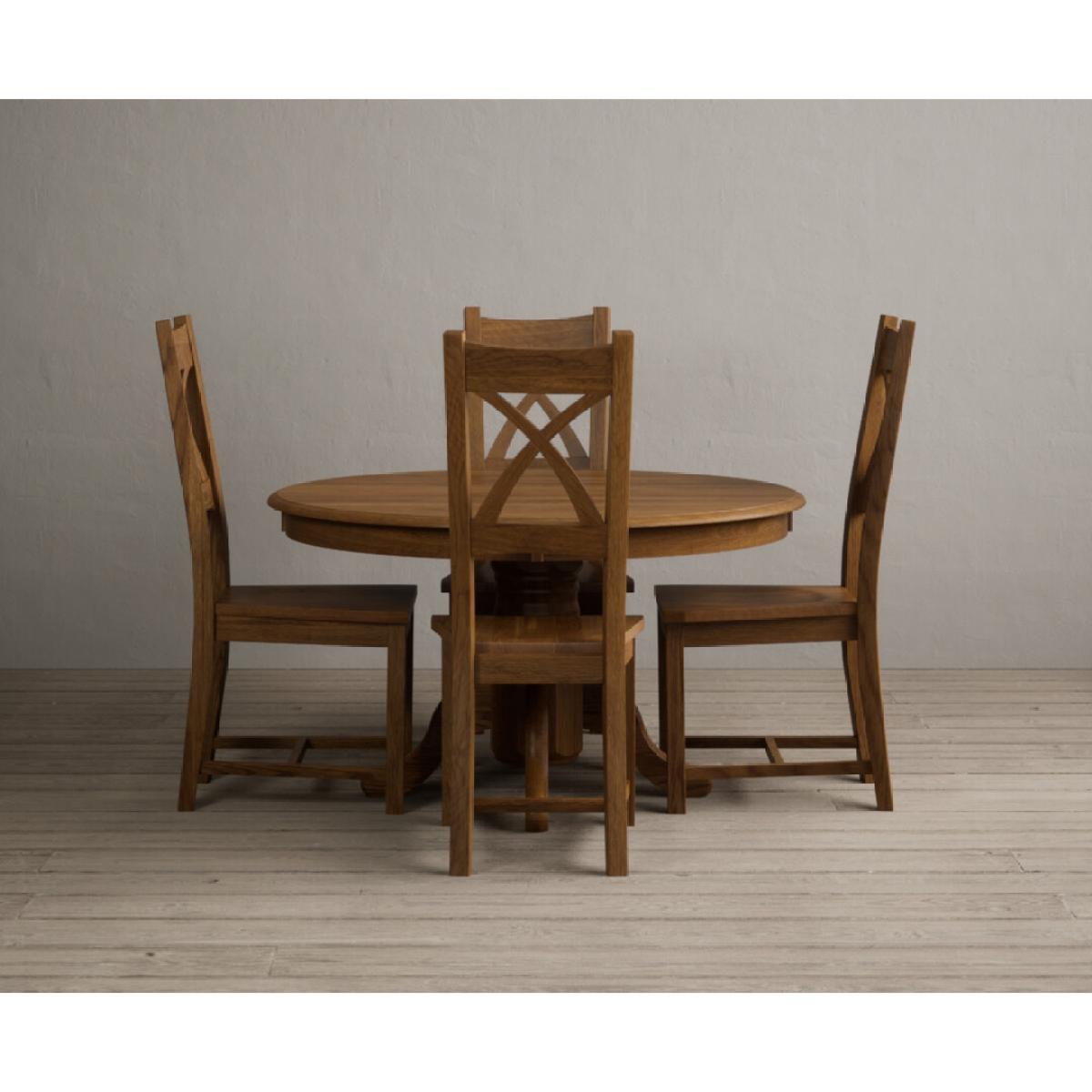 Hertford 120cm Fixed Top Rustic Oak Dining Table with 6 Linen Rustic Solid Oak Chairs – image 16