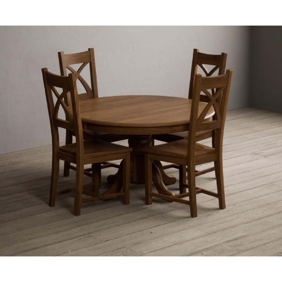 Hertford 120cm Fixed Top Rustic Oak Dining Table with 6 Linen Rustic Solid Oak Chairs – image 17