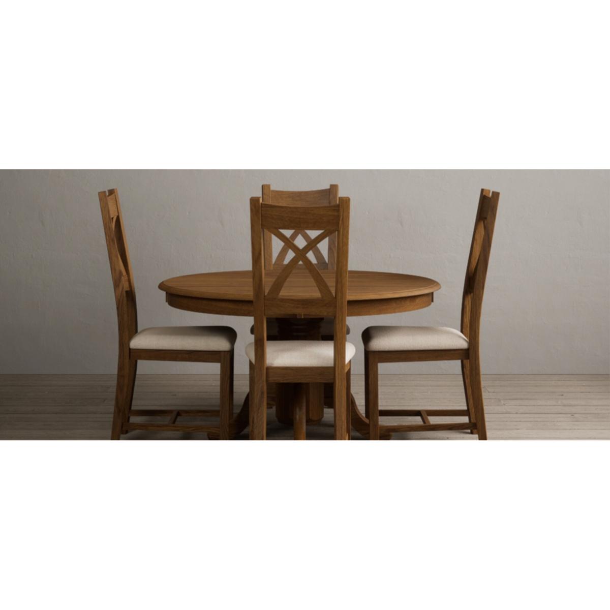 Hertford 120cm Fixed Top Rustic Oak Dining Table with 6 Linen Rustic Solid Oak Chairs – image 20