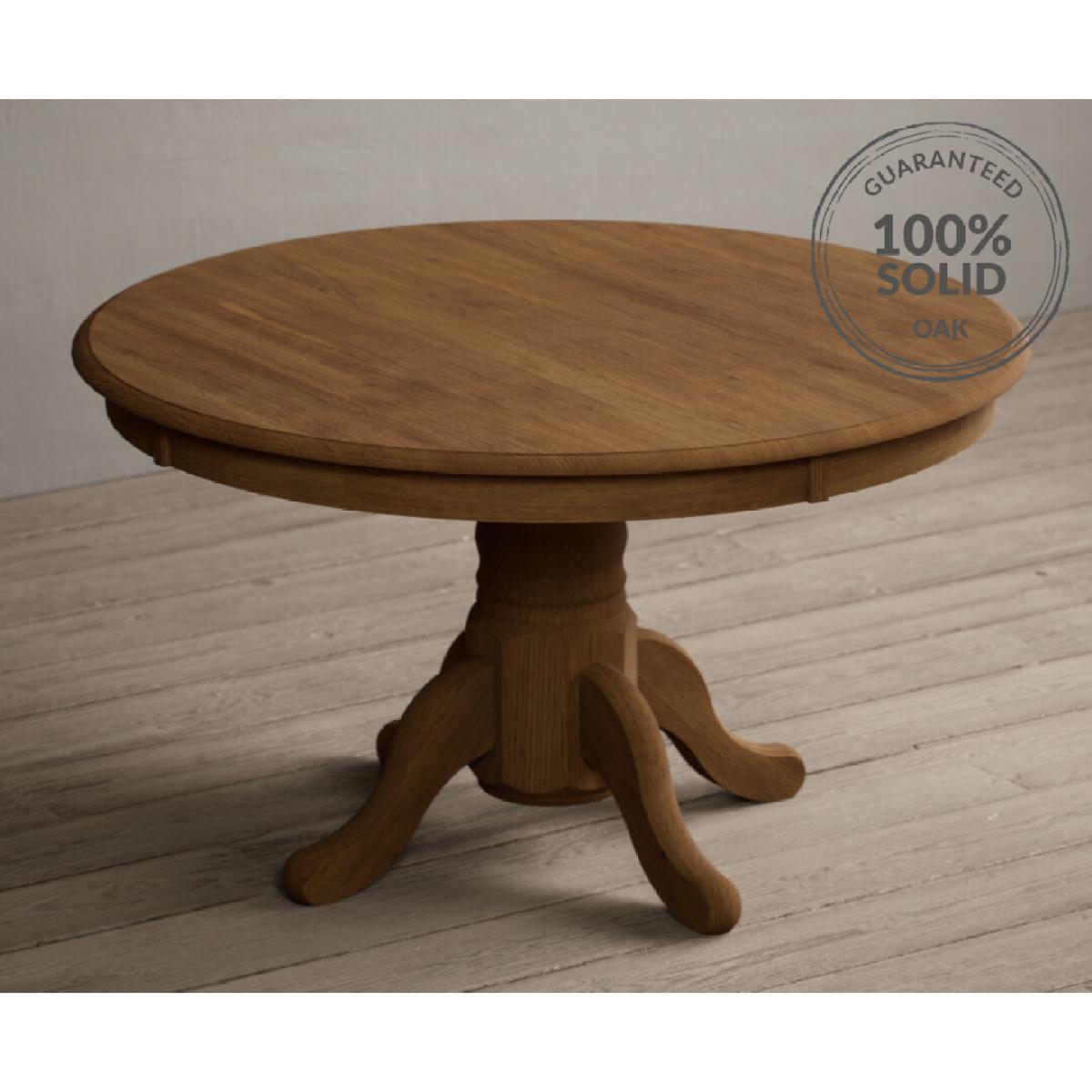Hertford 120cm Fixed Top Rustic Oak Dining Table with 6 Linen Rustic Solid Oak Chairs – image 23