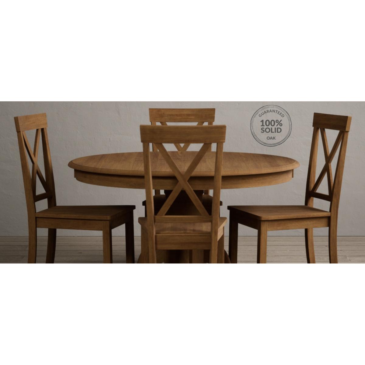 Hertford 120cm Fixed Top Rustic Oak Dining Table with 6 Linen Rustic Solid Oak Chairs – image 27
