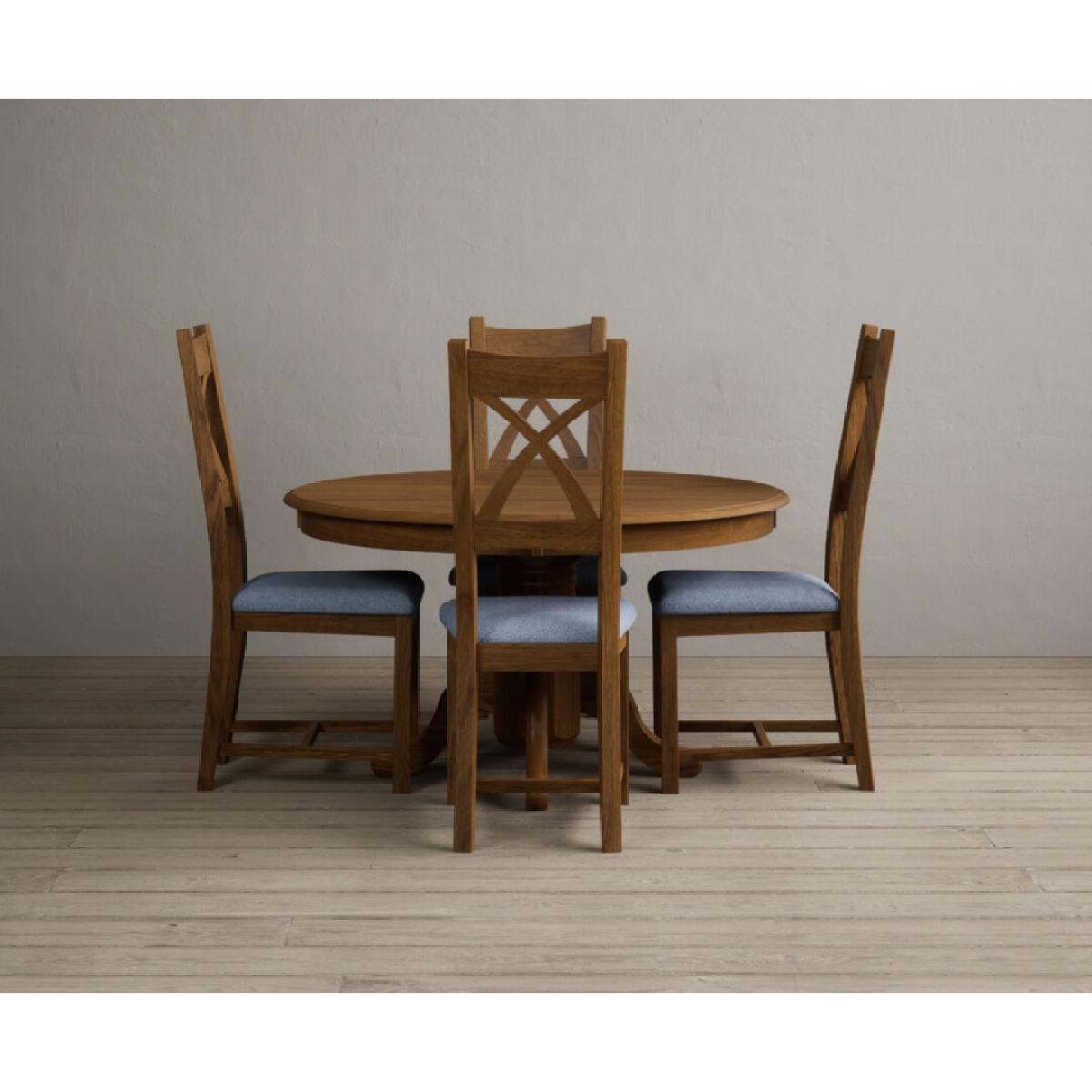 Hertford 120cm Fixed Top Rustic Oak Dining Table with 6 Linen Rustic Solid Oak Chairs – image 7
