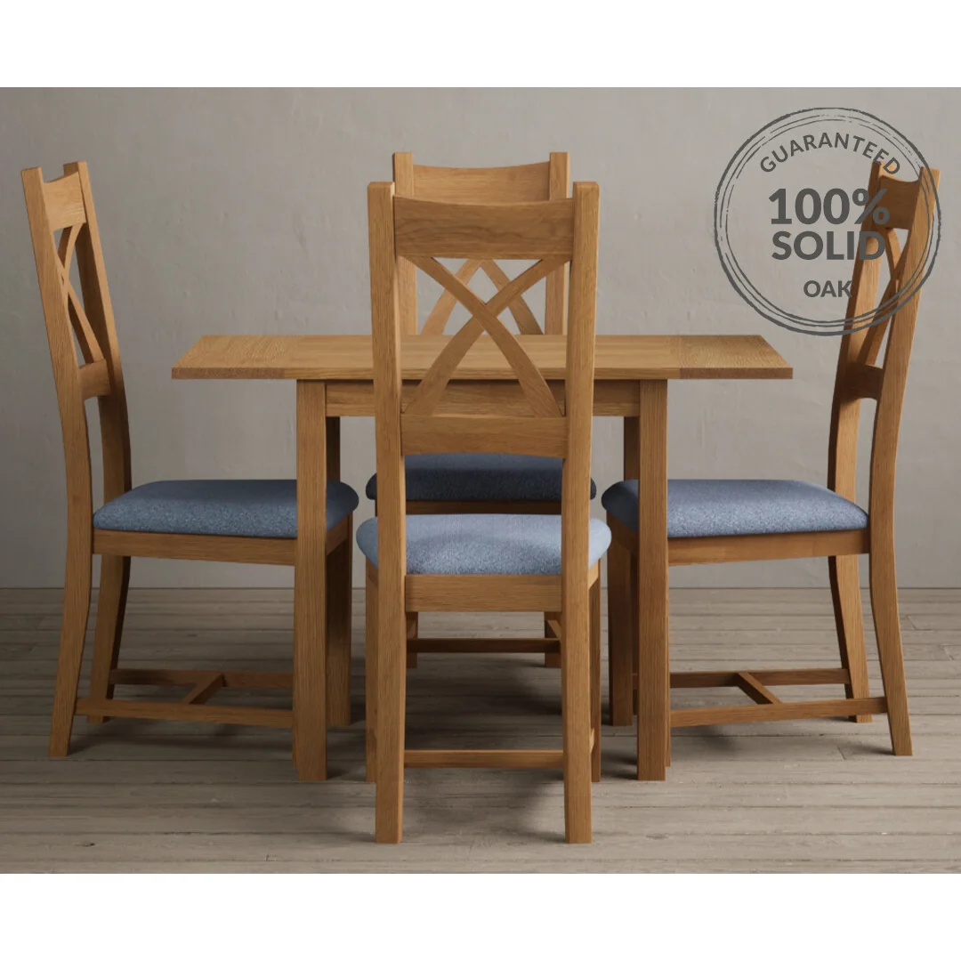 Extending York 70cm Solid Oak Dining Table with 4 Blue Natural Solid Oak Chairs – image 2