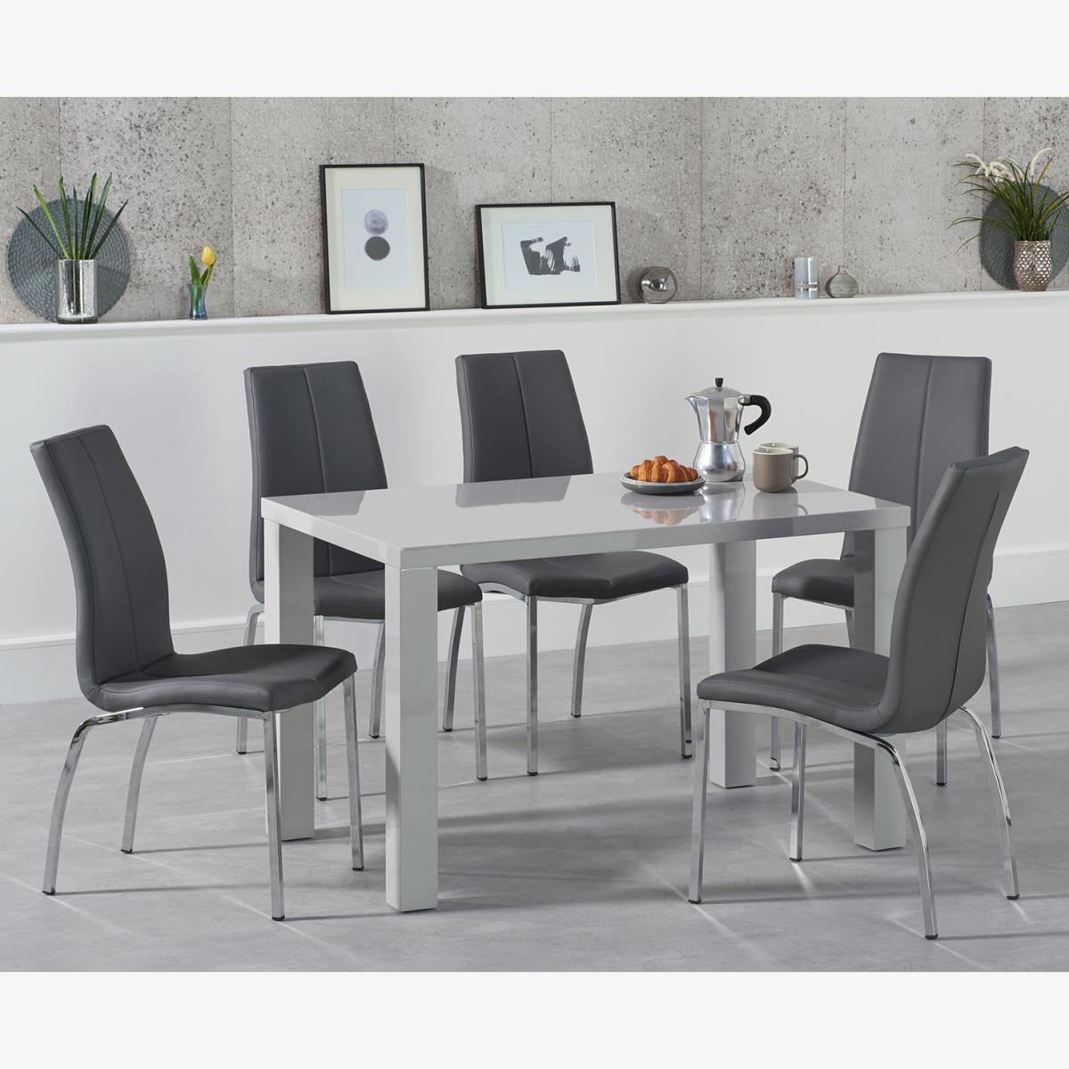 Atlanta 120cm Light Grey Gloss Dining Table With 4 Grey Cavello Chairs – image 1