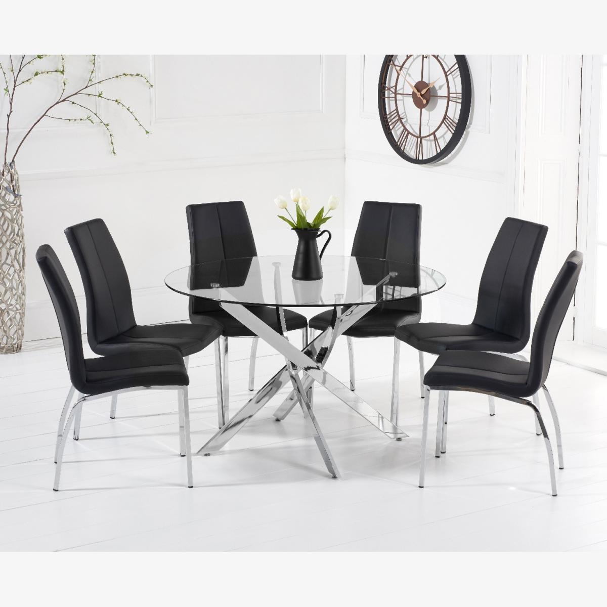 Denver 120cm Glass Dining Table With 6 Black Cavello Chairs – image 1
