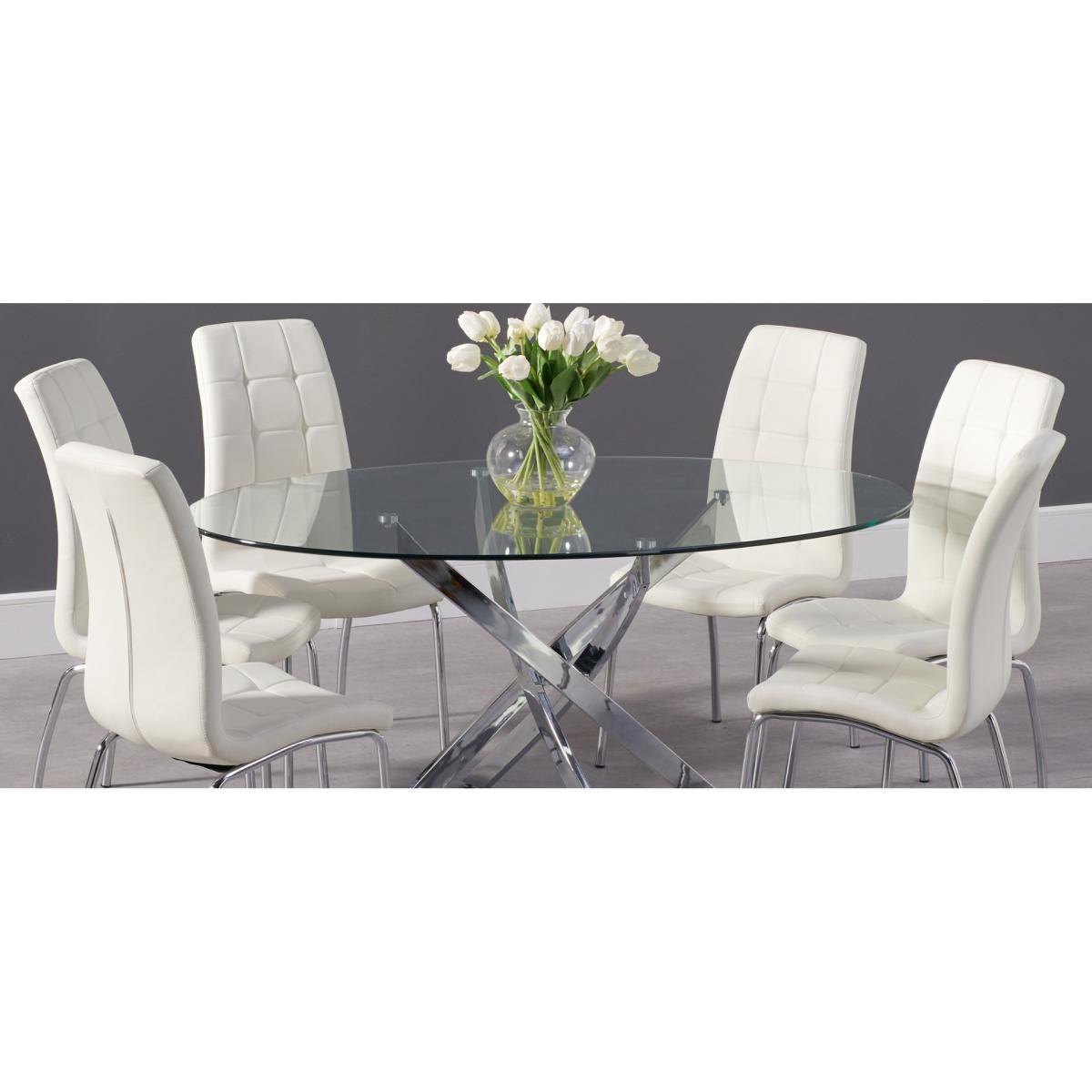 Bernini 165cm Oval Glass Dining Table with 4 Grey Vigo Chairs – image 15