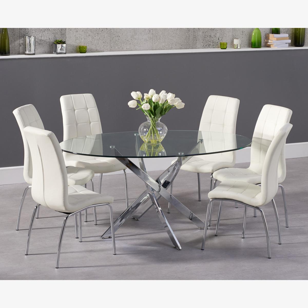 Bernini 165cm Oval Glass Dining Table with 4 Grey Vigo Chairs – image 1