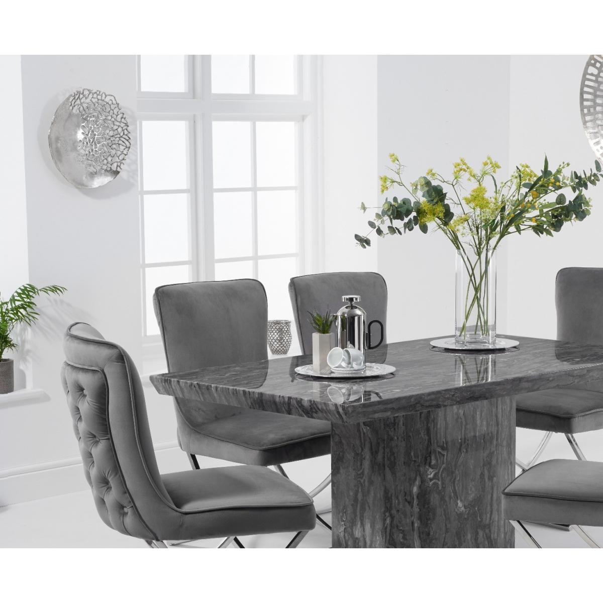 Carvelle 160cm Grey Marble Table with Giovanni Velvet Chairs - Blue, 4 Chairs – image 2