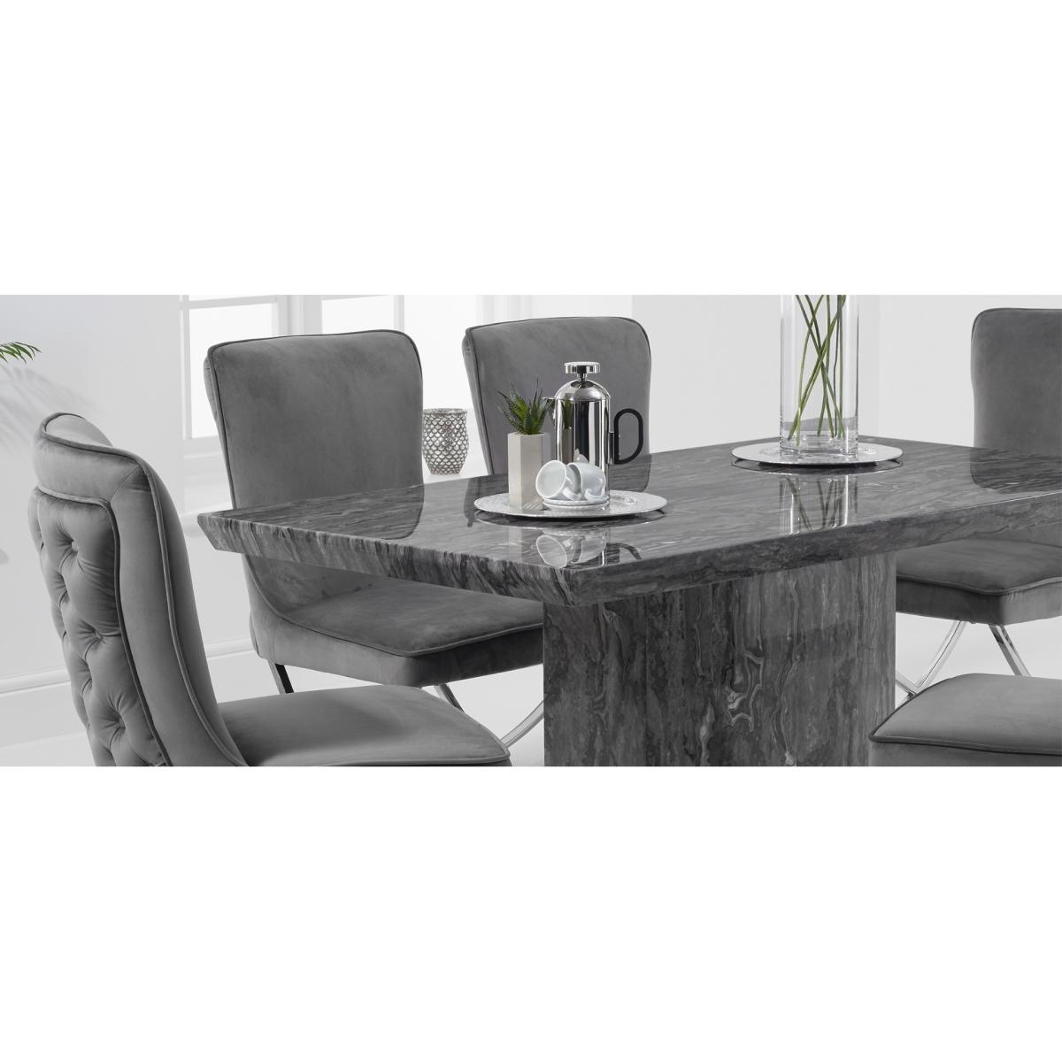 Carvelle 160cm Grey Marble Table with Giovanni Velvet Chairs - Blue, 4 Chairs – image 8